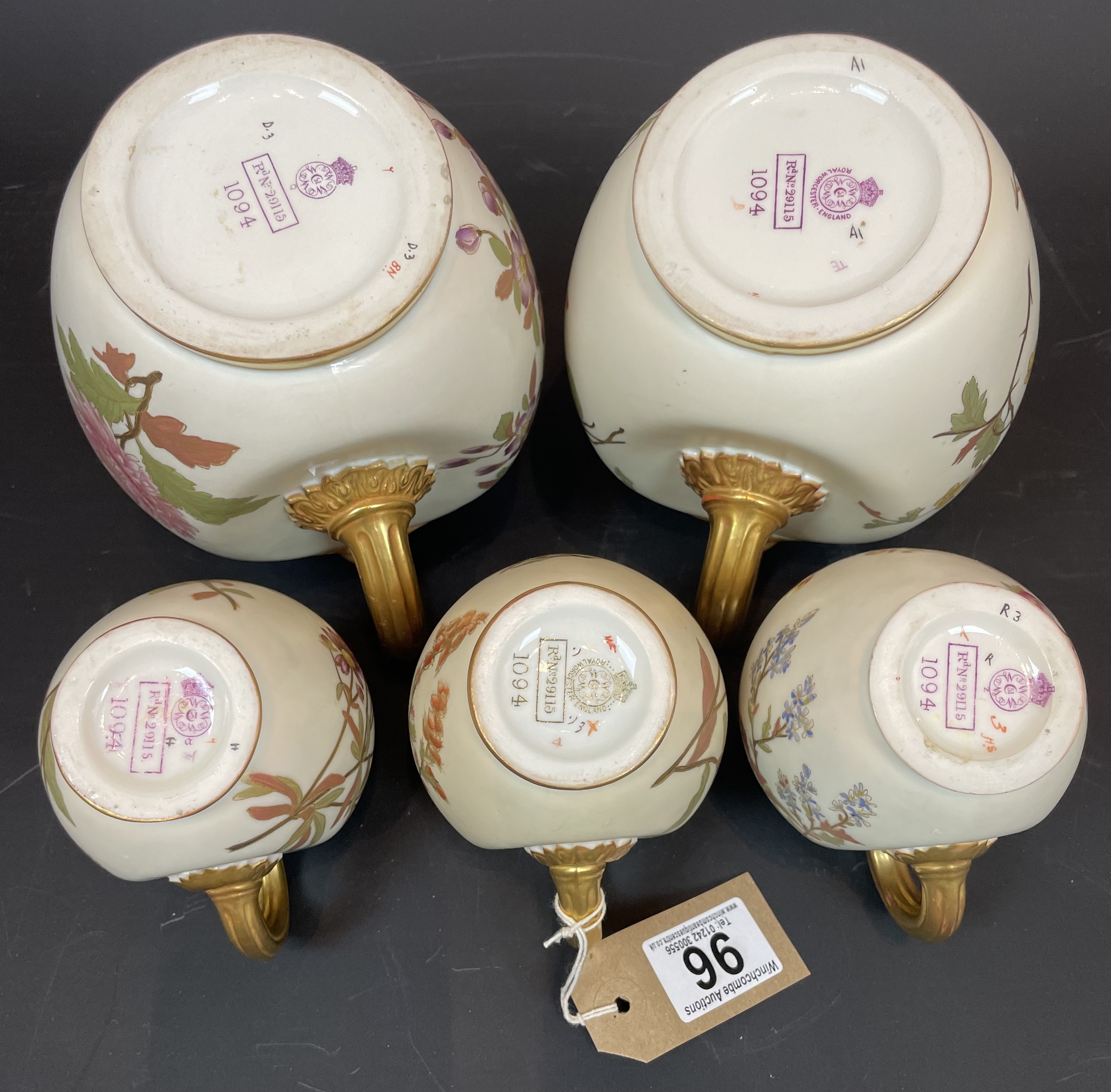 Five Royal Worcester Blush Ivory Hand Painted Jugs - Image 2 of 2