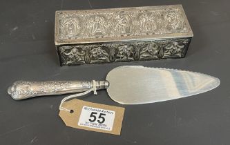 Silver Handled Cake Slice And A White Metal Asian Box