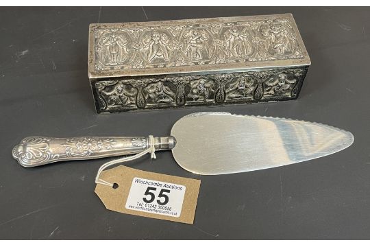 Silver Handled Cake Slice And A White Metal Asian Box