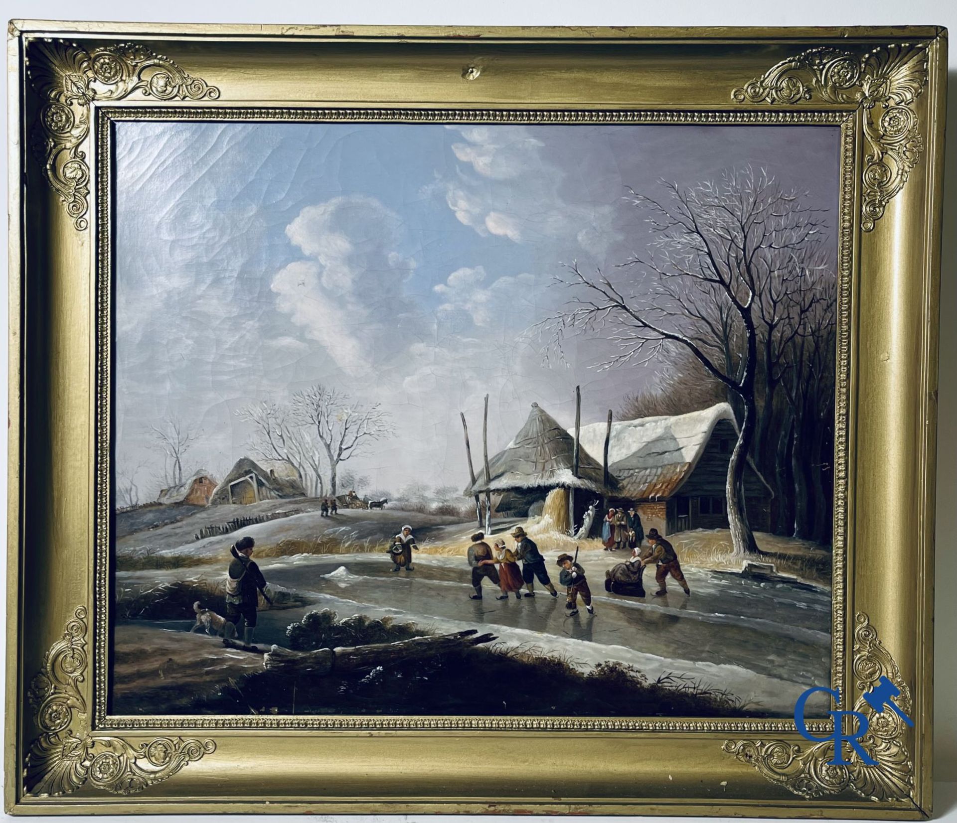 Painting: Winter fun: Oil on canvas. 19th century. - Image 2 of 3