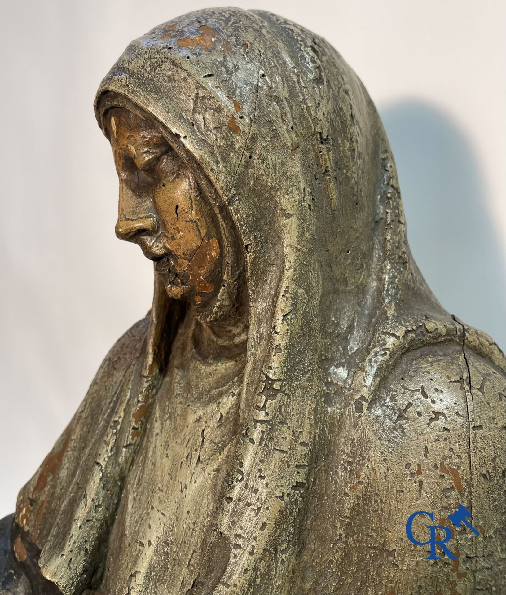 Imposing 17th century polychrome wooden statue of a Saint accompanied by a cow, a pig and a sheep. - Image 9 of 23