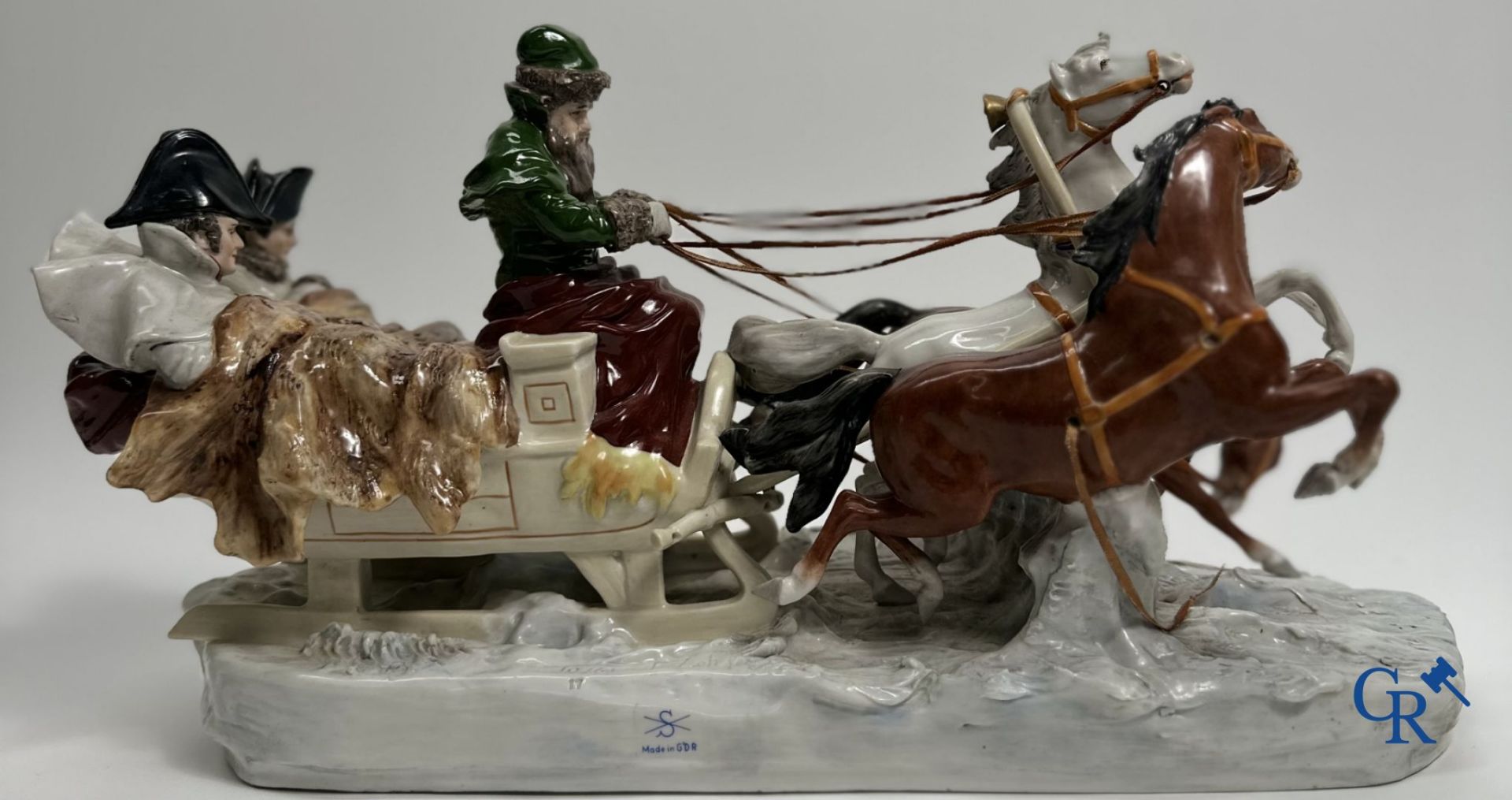 Group in Saxon porcelain: Napoleon flees Russia by Troika. - Image 6 of 8
