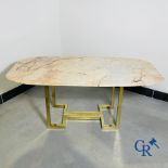 Belgo Chrome: Beautiful large dining table with marble top. Period 1980.