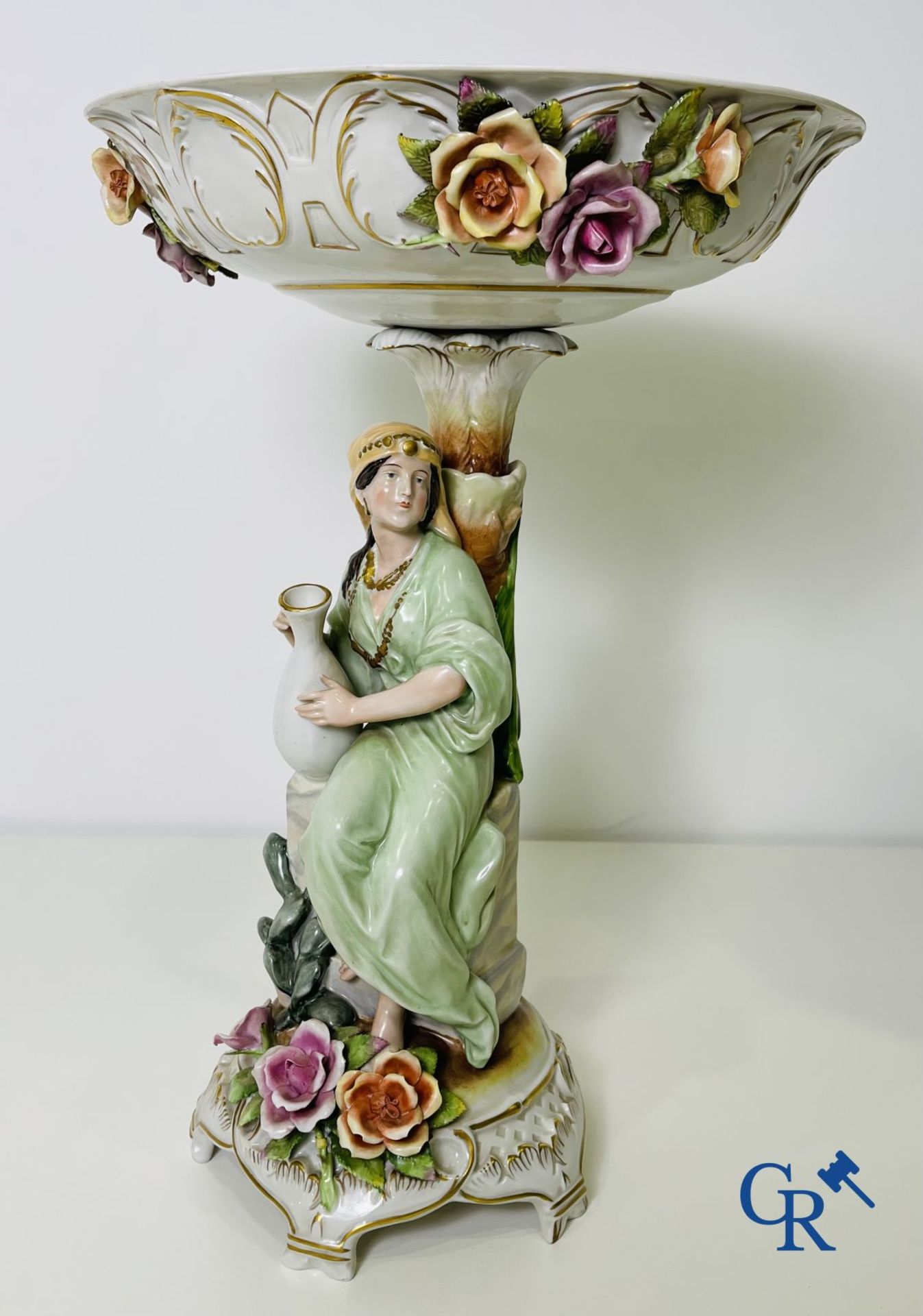 A pair of table centrepieces in German polychrome porcelain. - Image 5 of 16