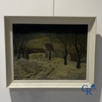 Painting: Robert Franquinet (1915 - 1979) oil on canvas. Winter landscape.