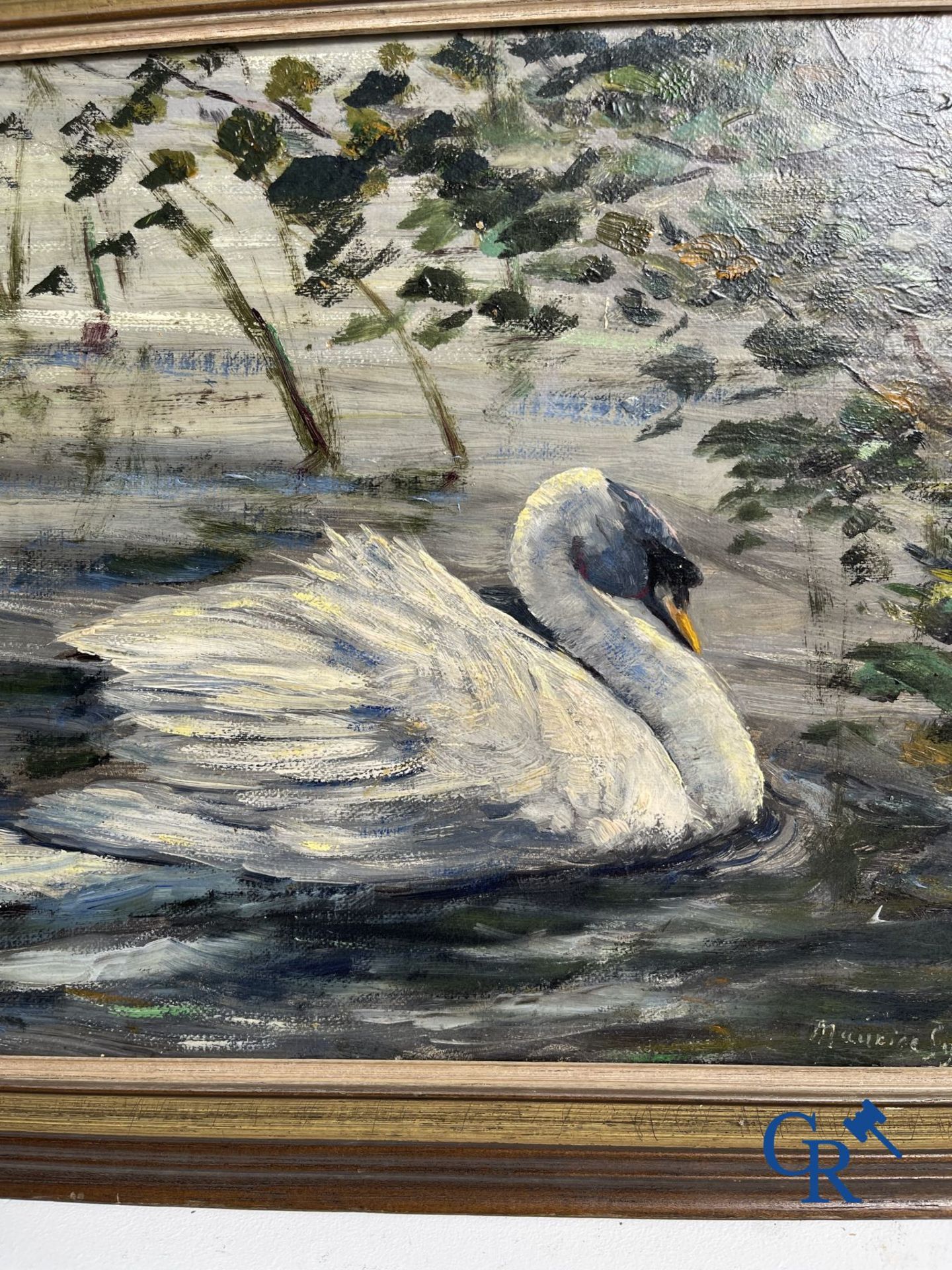 Painting: Maurice Sijs (*) (1880-1972). The white swan. Oil on panel. - Bild 3 aus 10