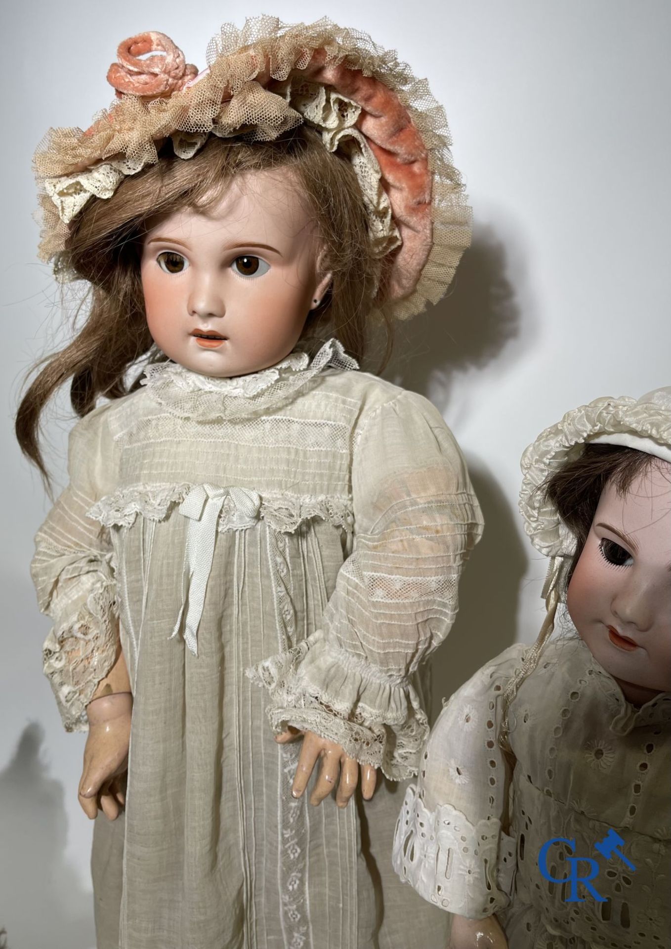 Toys: antique dolls: 2 dolls with porcelain head and a dog. - Image 3 of 8