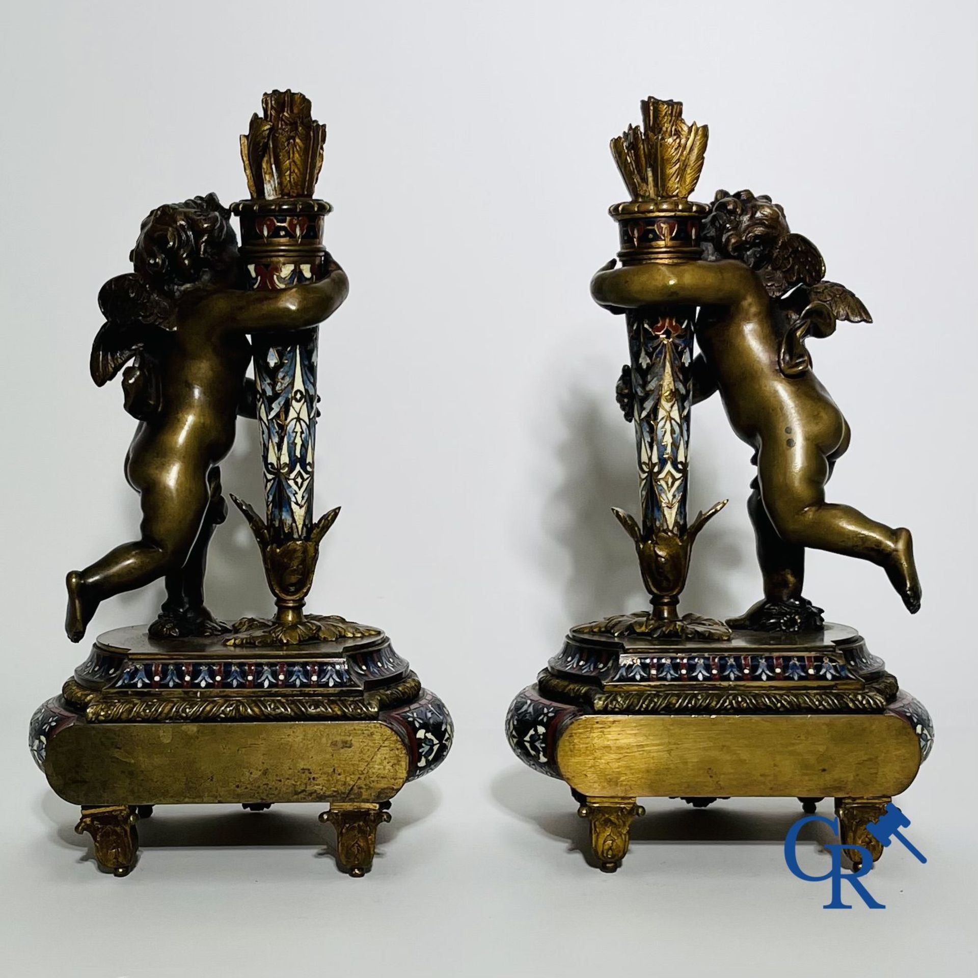 Bronze/Sculpture: Pair of ornamental objects in bronze and champlevé enamel. - Bild 5 aus 6