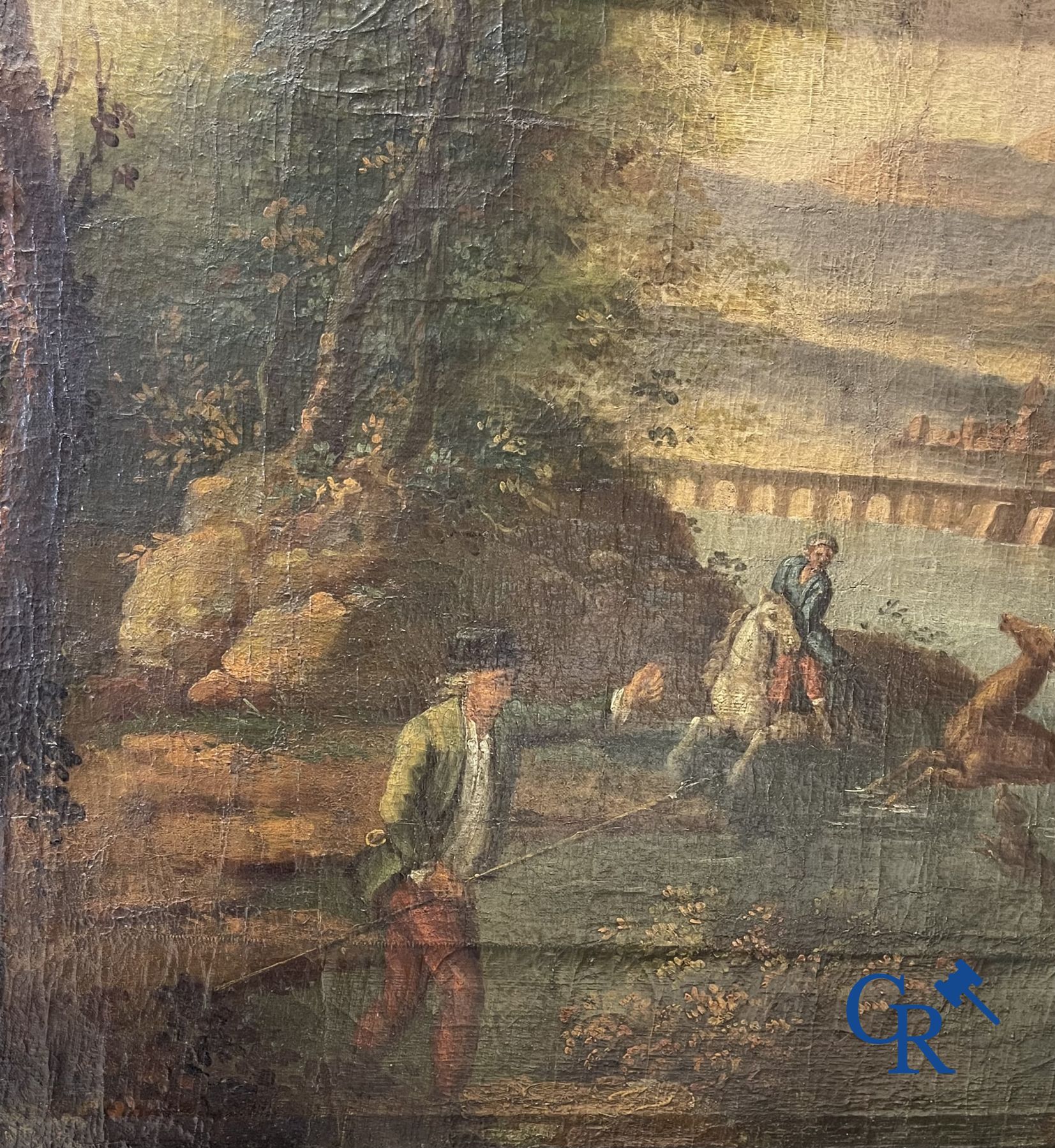 Painting: Oil on canvas, hunting scene, 18th century. - Image 6 of 8