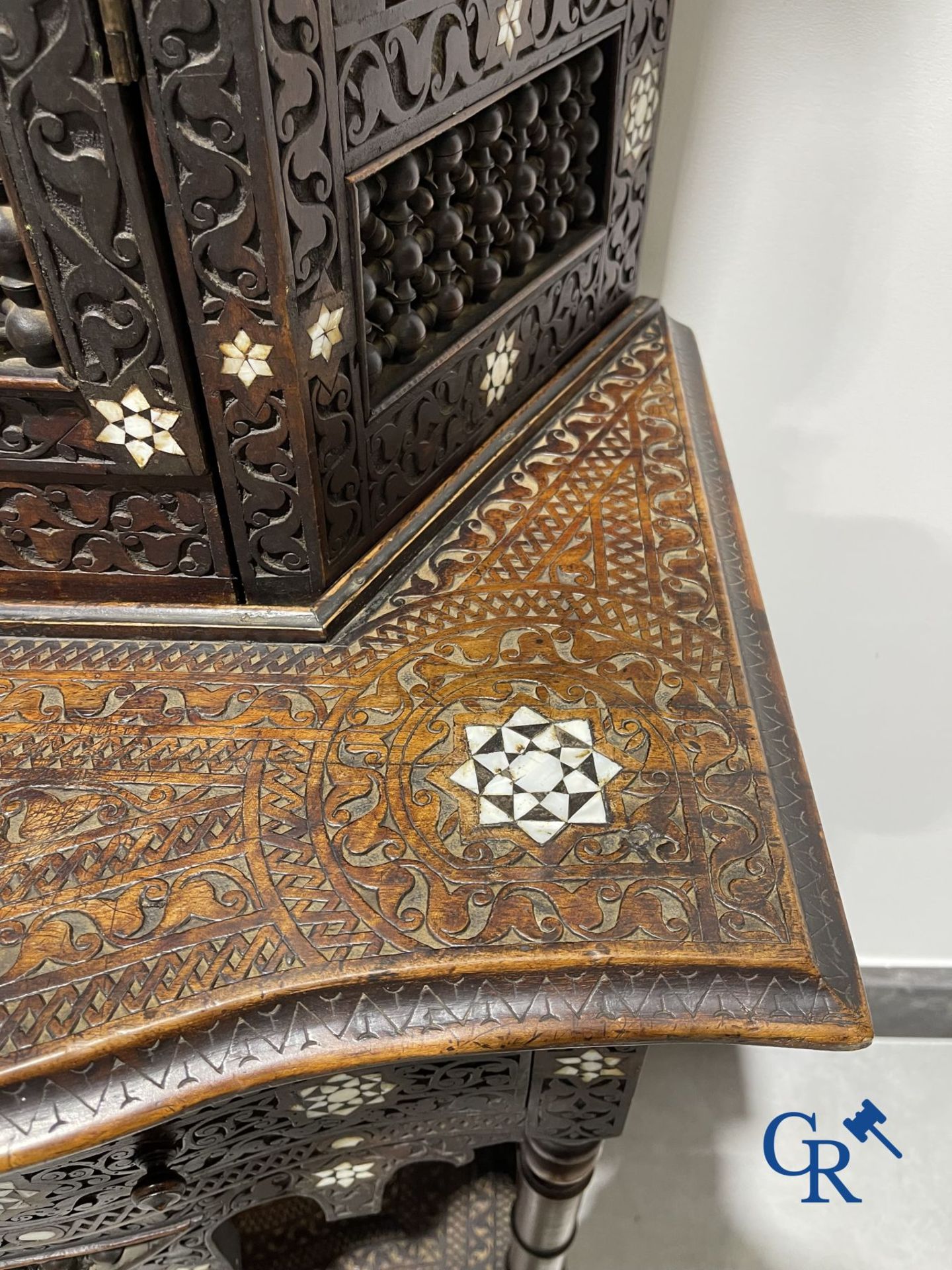 Sculpted furniture with inlays of ebony and mother-of-pearl. Syria, early 19th century. - Image 12 of 22