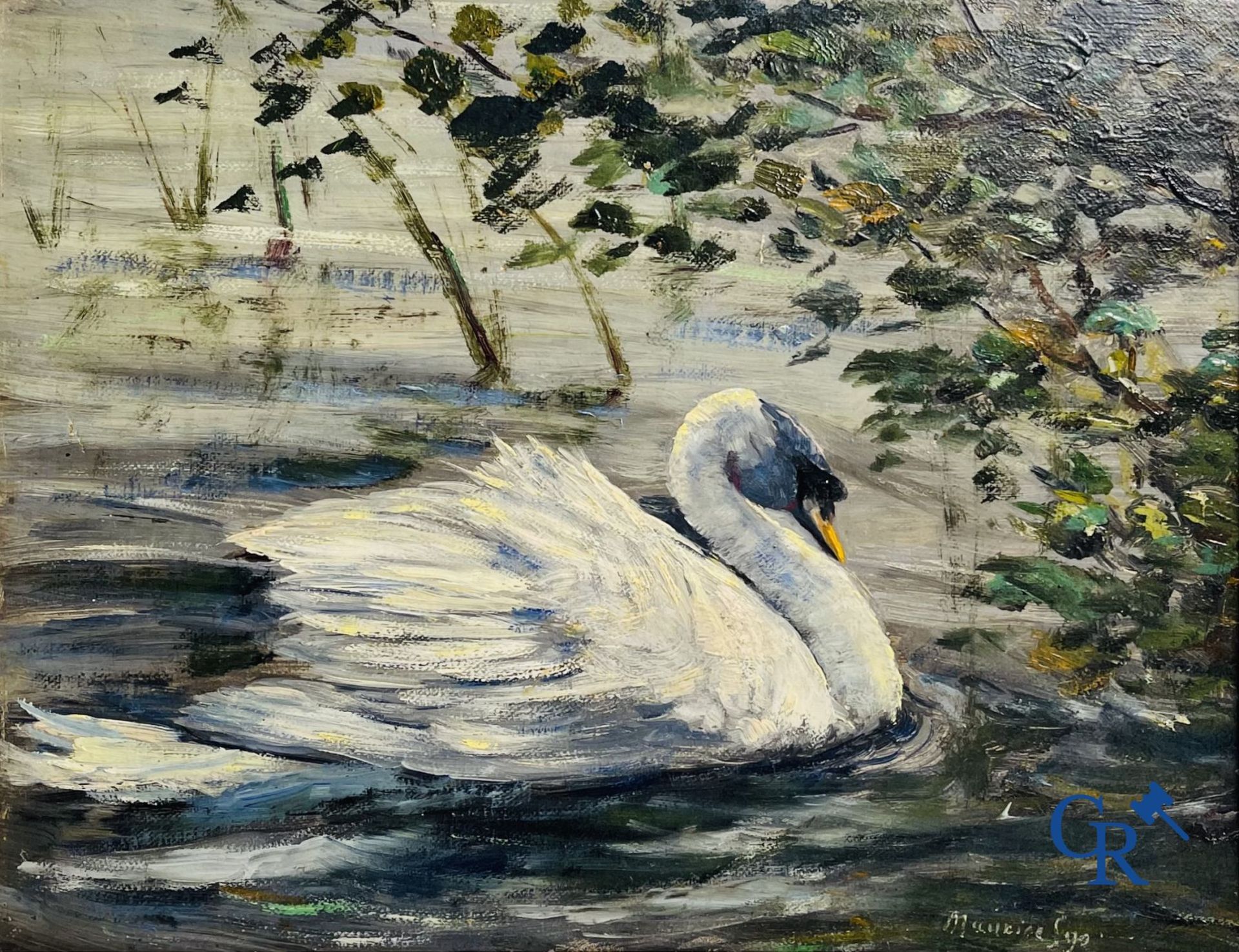 Painting: Maurice Sijs (*) (1880-1972). The white swan. Oil on panel. - Image 2 of 10