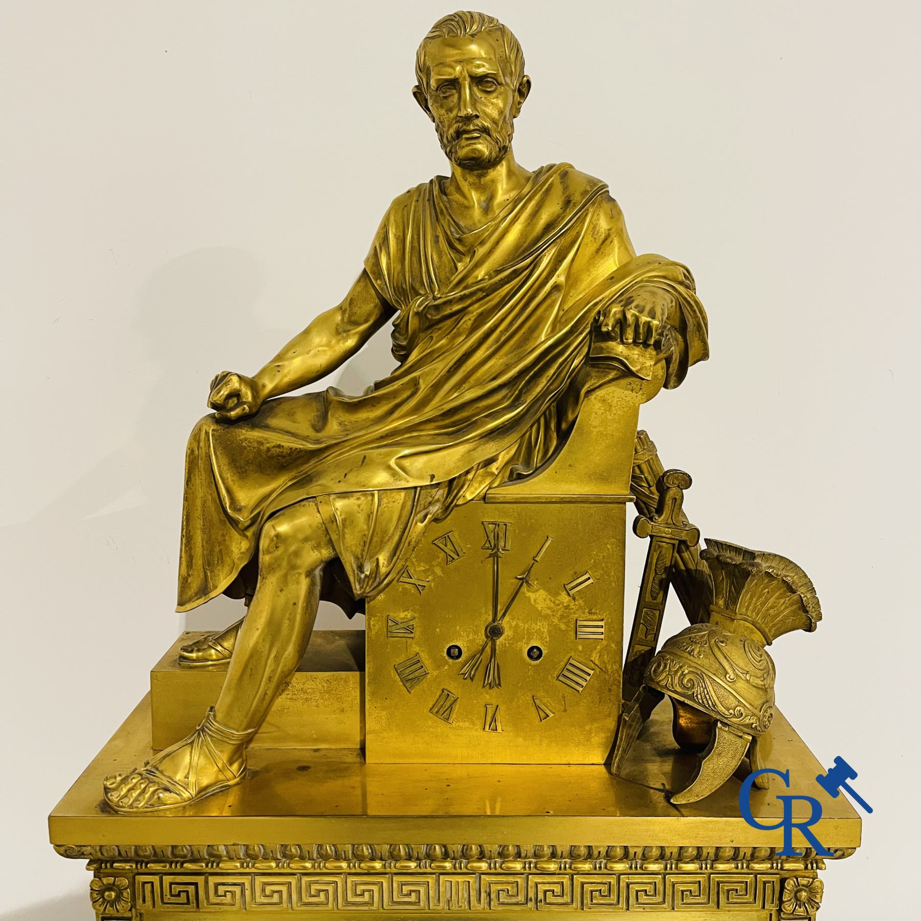 Imposing fire-gilded empire pendulum depicting a seated Roman emperor. - Image 2 of 17