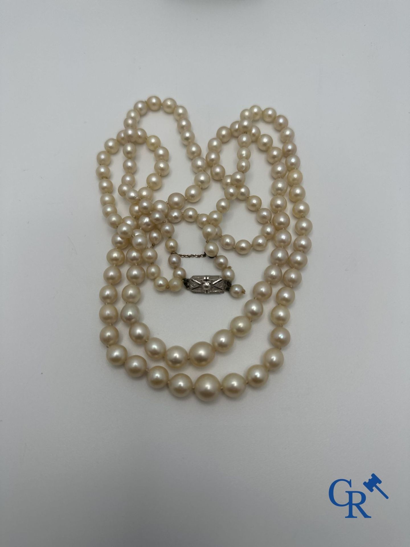 Jewellery: Lot consisting of a pearl necklace with gold clasp 18K and a pair of earrings in white go - Image 3 of 5