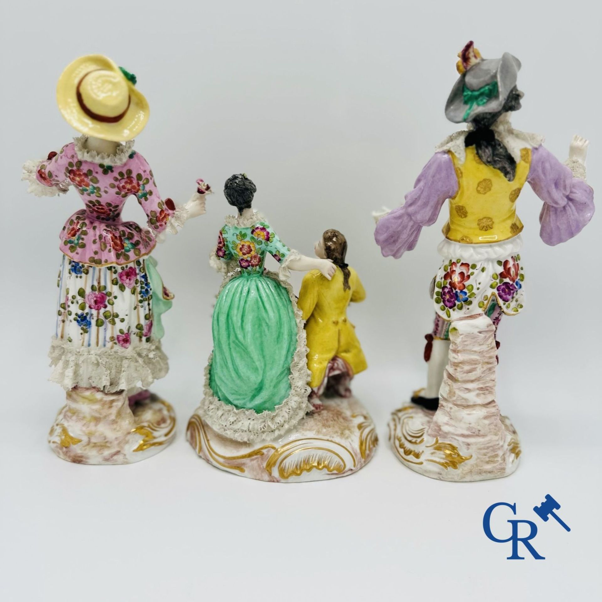 Porcelain: 3 groups of multicoloured decorated porcelain in the style of Meissen. 19th century. - Image 2 of 12