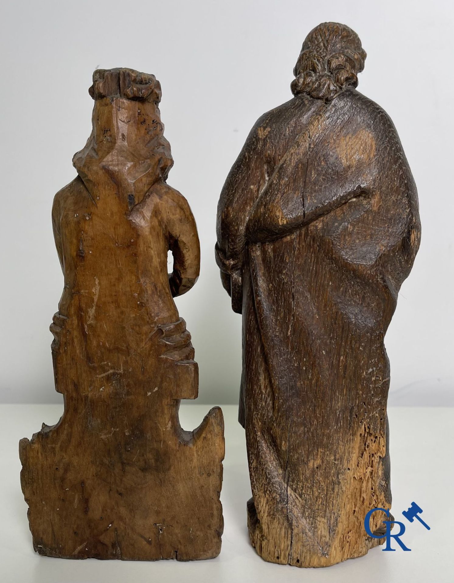 2 religious wood sculptures. Christ on the cold stone and a statue of an apostle. 18th century. - Image 2 of 6