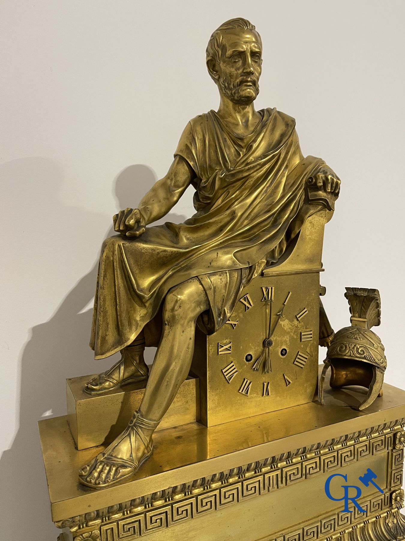 Imposing fire-gilded empire pendulum depicting a seated Roman emperor. - Image 7 of 17