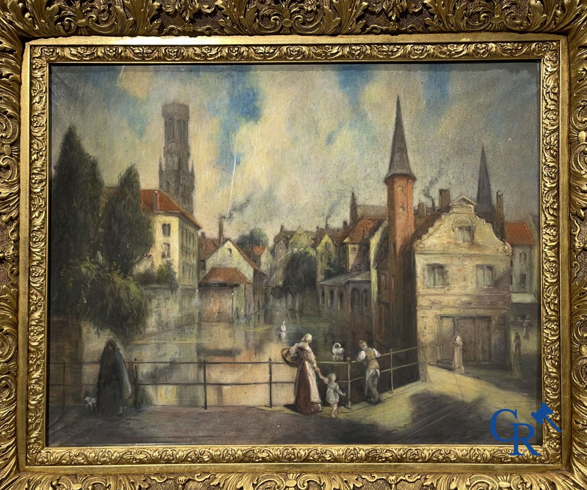 Painting: Pastel, view of Bruges. signed Maurice Denis - Bild 3 aus 12