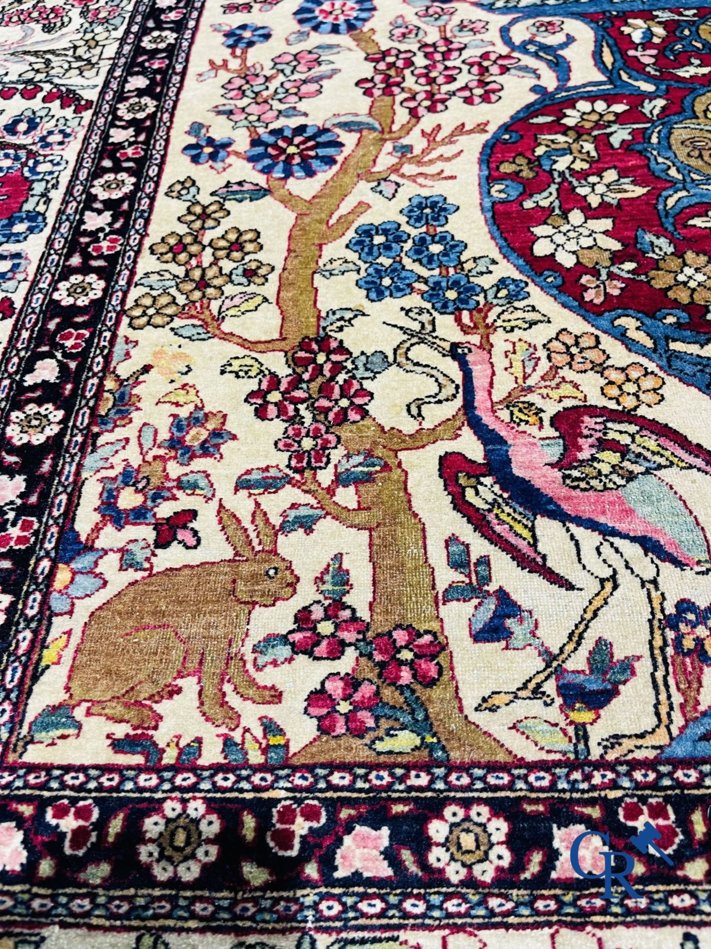 Oriental carpets. Iran. Persian carpet with a flower vase, birds and rabbits in a floral decor. - Image 7 of 10