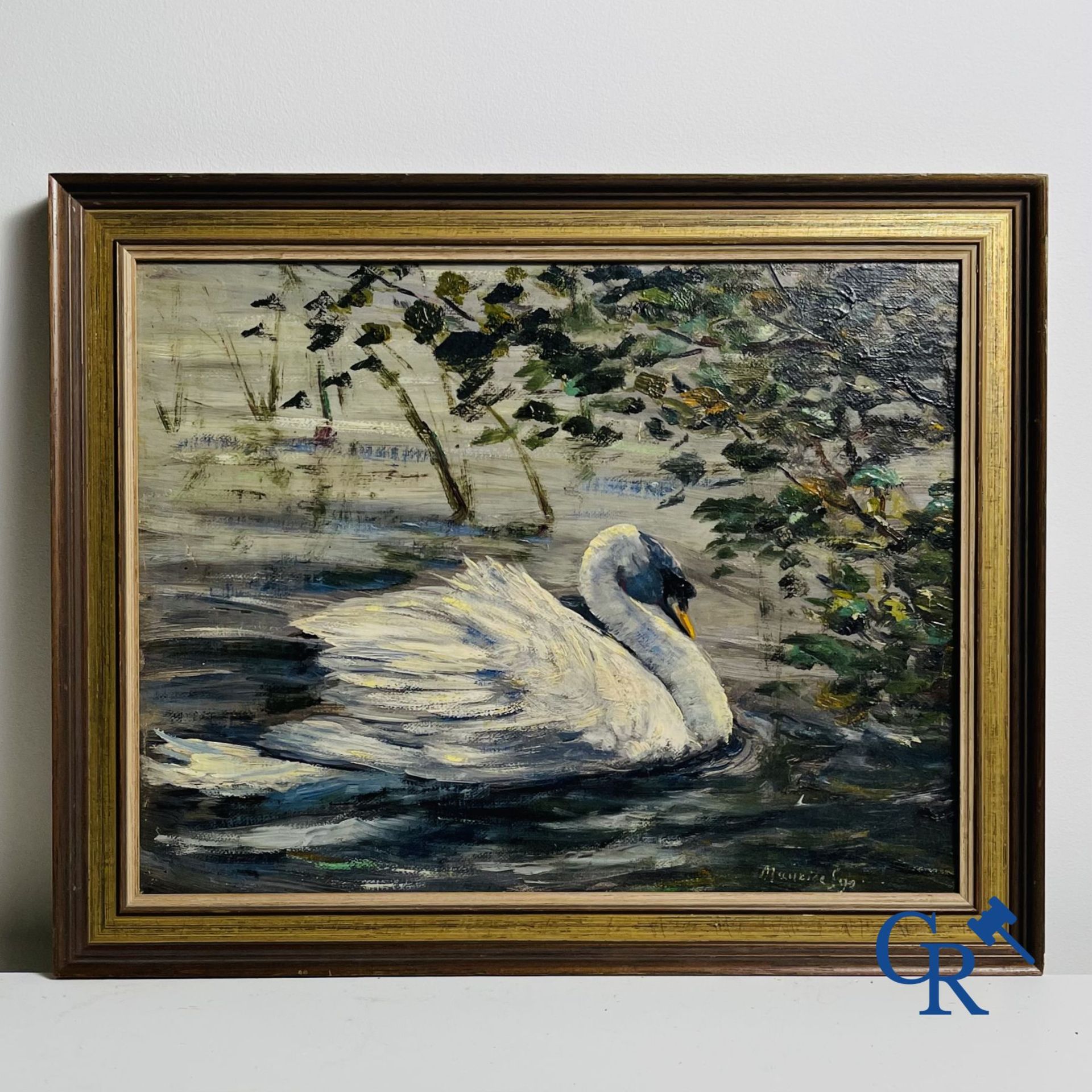 Painting: Maurice Sijs (*) (1880-1972). The white swan. Oil on panel.