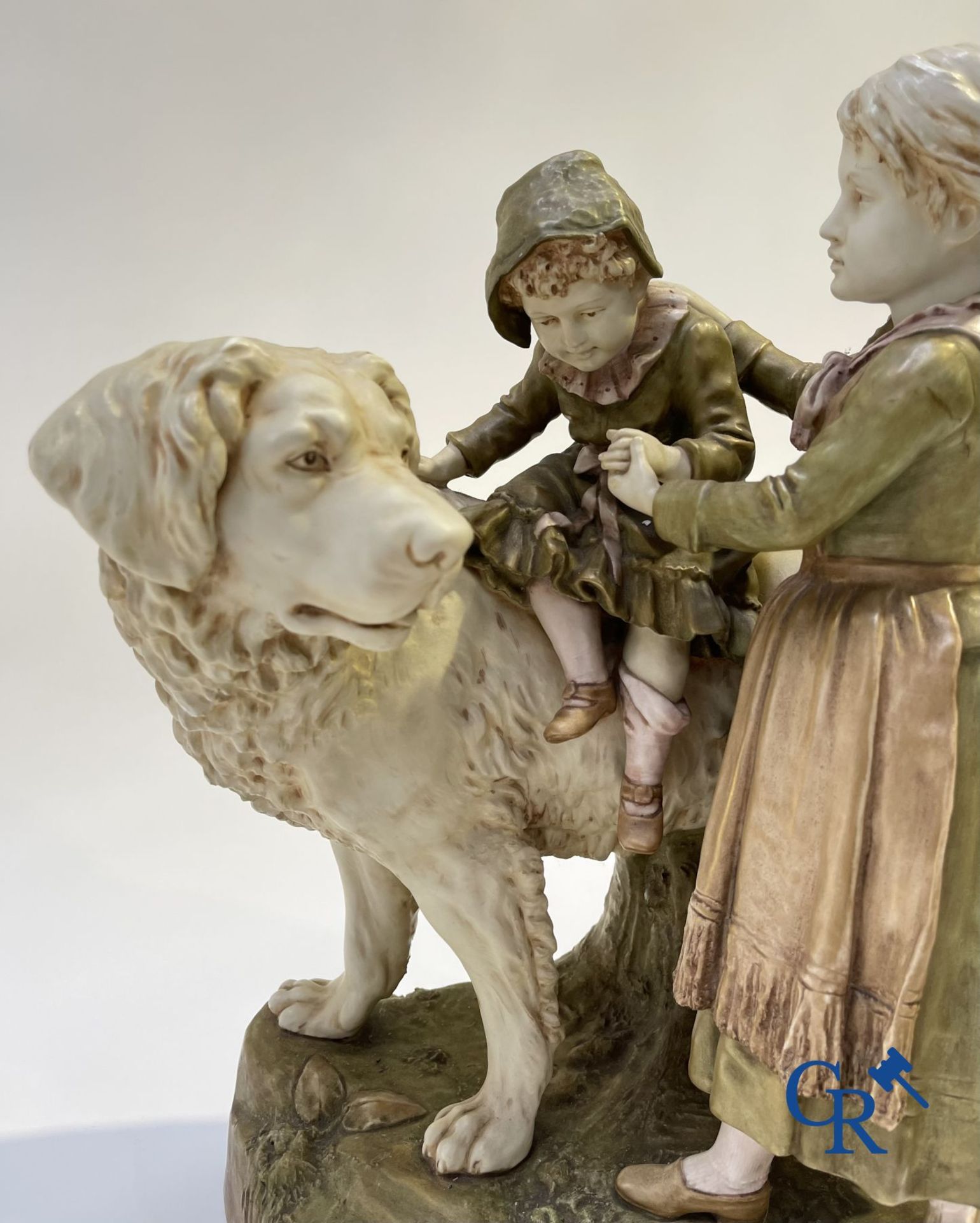 Porcelain: Royal Dux. A polychrome representation of a Saint Bernard dog with children. - Image 7 of 10