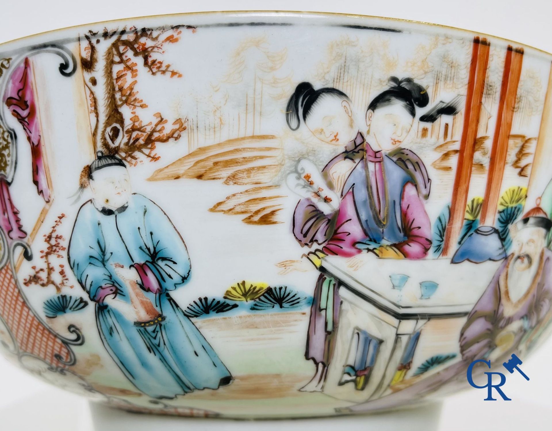 A large Chinese famille rose mandarin bowl, a famille rose cup and saucer and a figurine in blanc de - Image 12 of 25