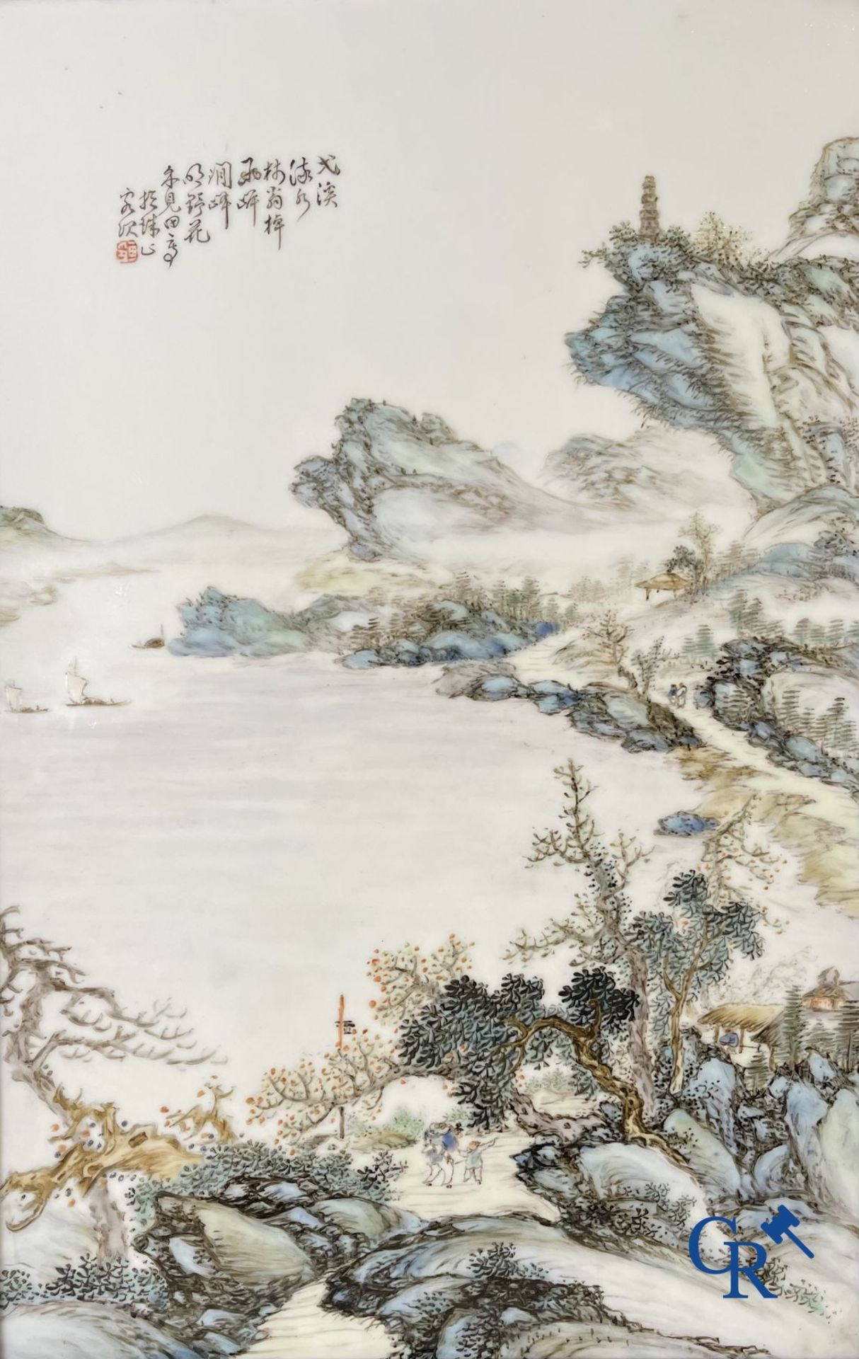 Chinese porcelain: A Chinese qianjiang cai porcelain painting in frame. - Bild 3 aus 13