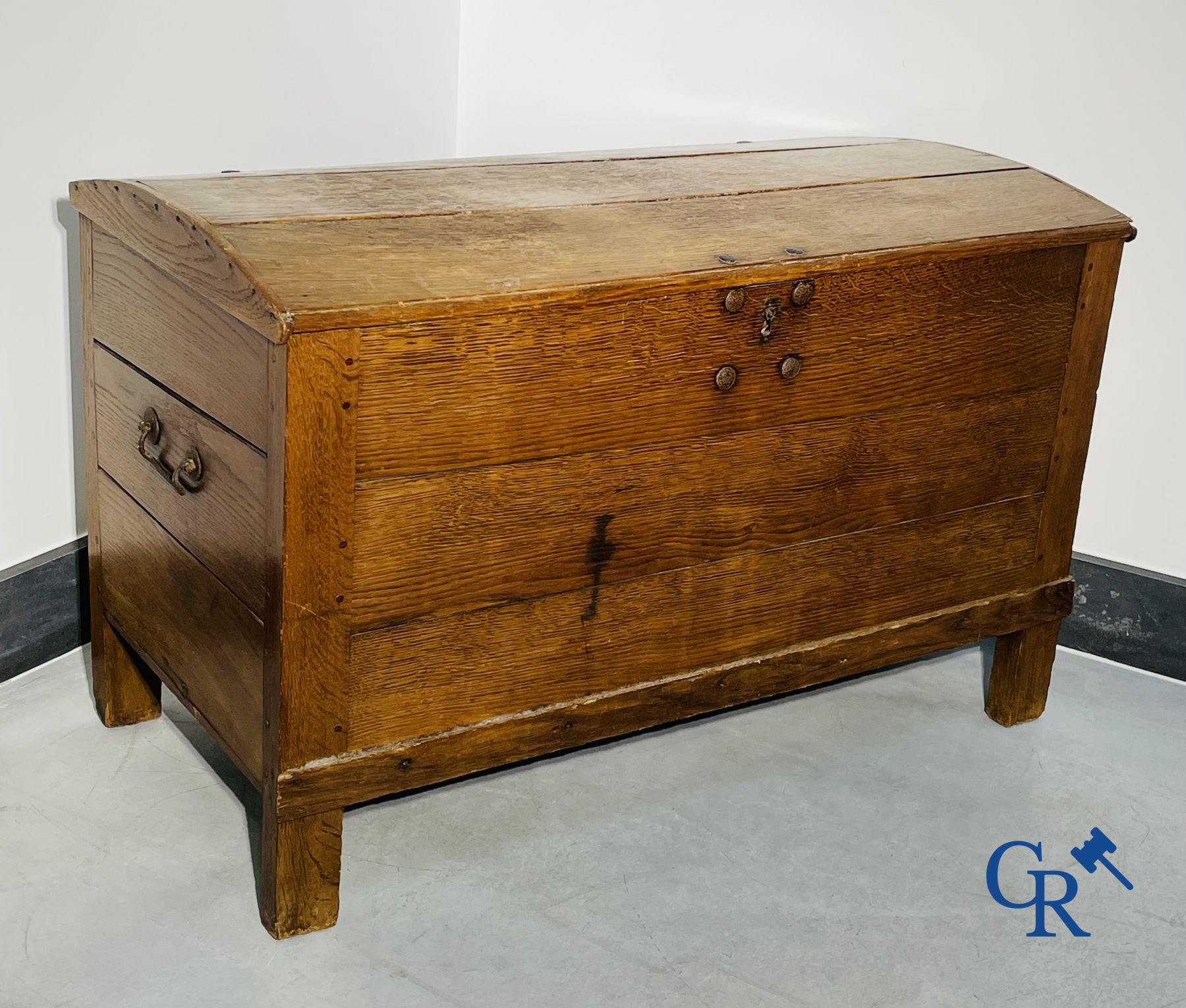 2 oak chests and an antique cast iron fireplace plate. - Image 10 of 14