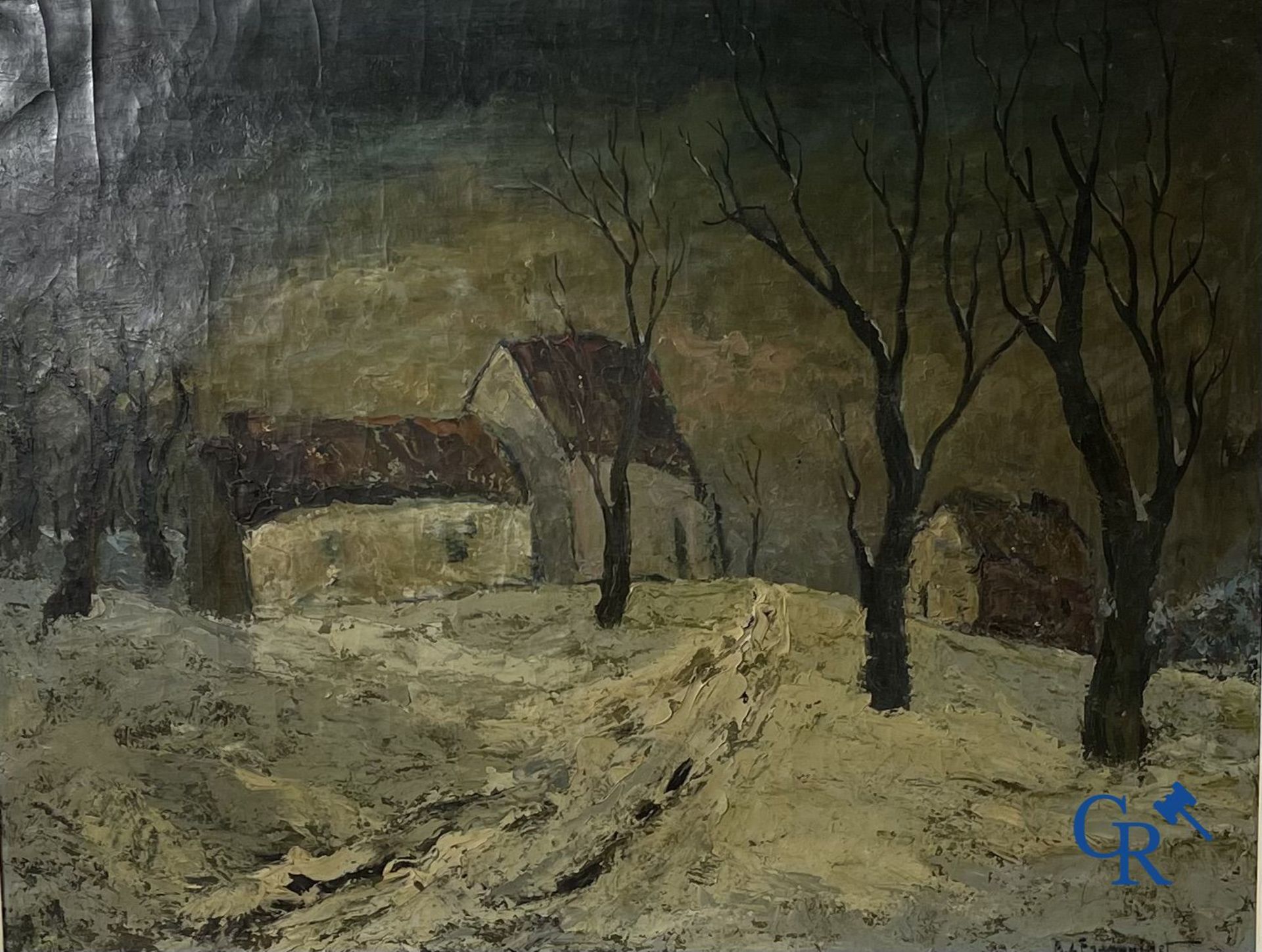 Painting: Robert Franquinet (1915 - 1979) oil on canvas. Winter landscape. - Bild 2 aus 5