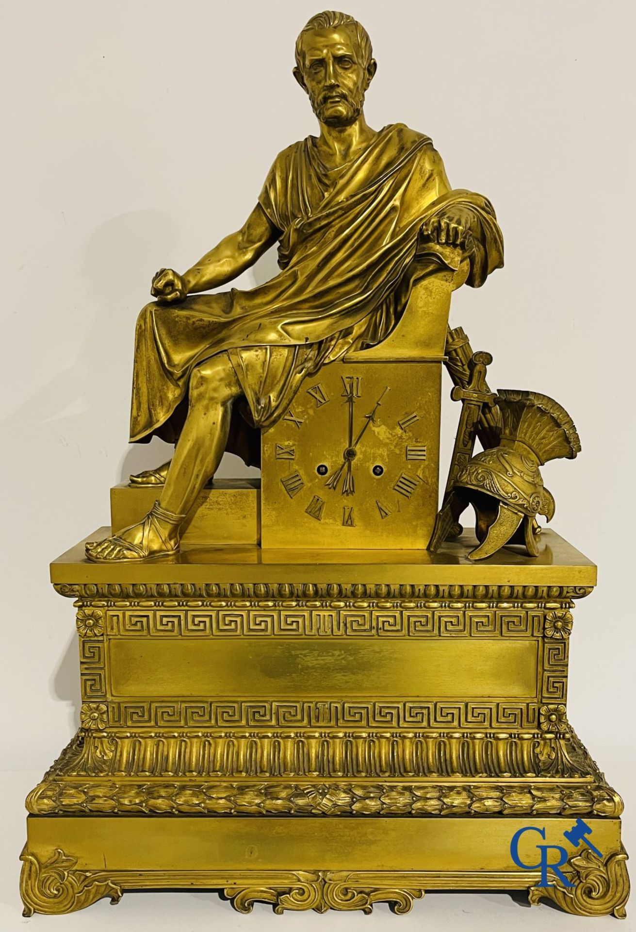 Imposing fire-gilded empire pendulum depicting a seated Roman emperor. - Image 4 of 17