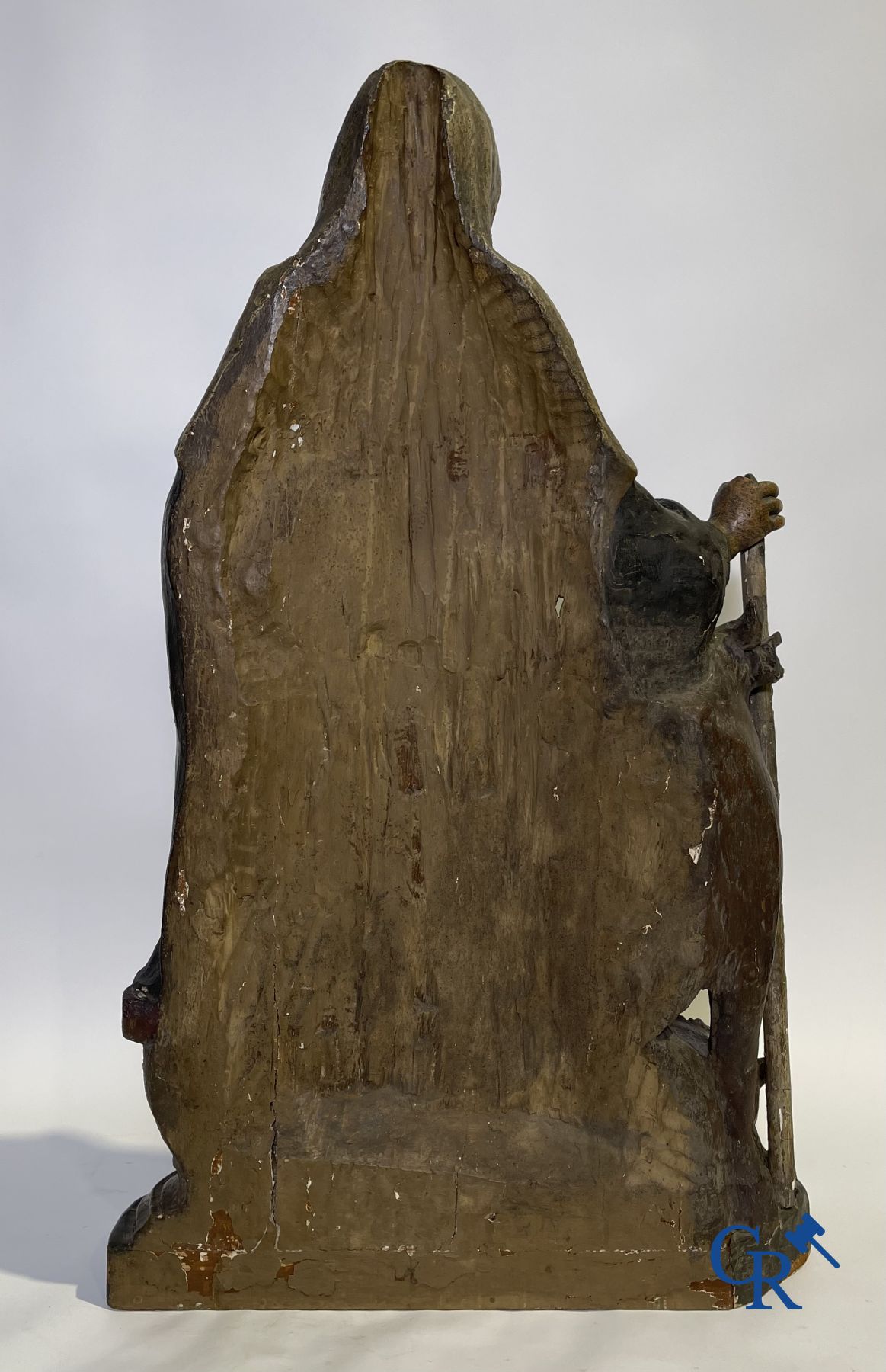 Imposing 17th century polychrome wooden statue of a Saint accompanied by a cow, a pig and a sheep. - Image 17 of 23