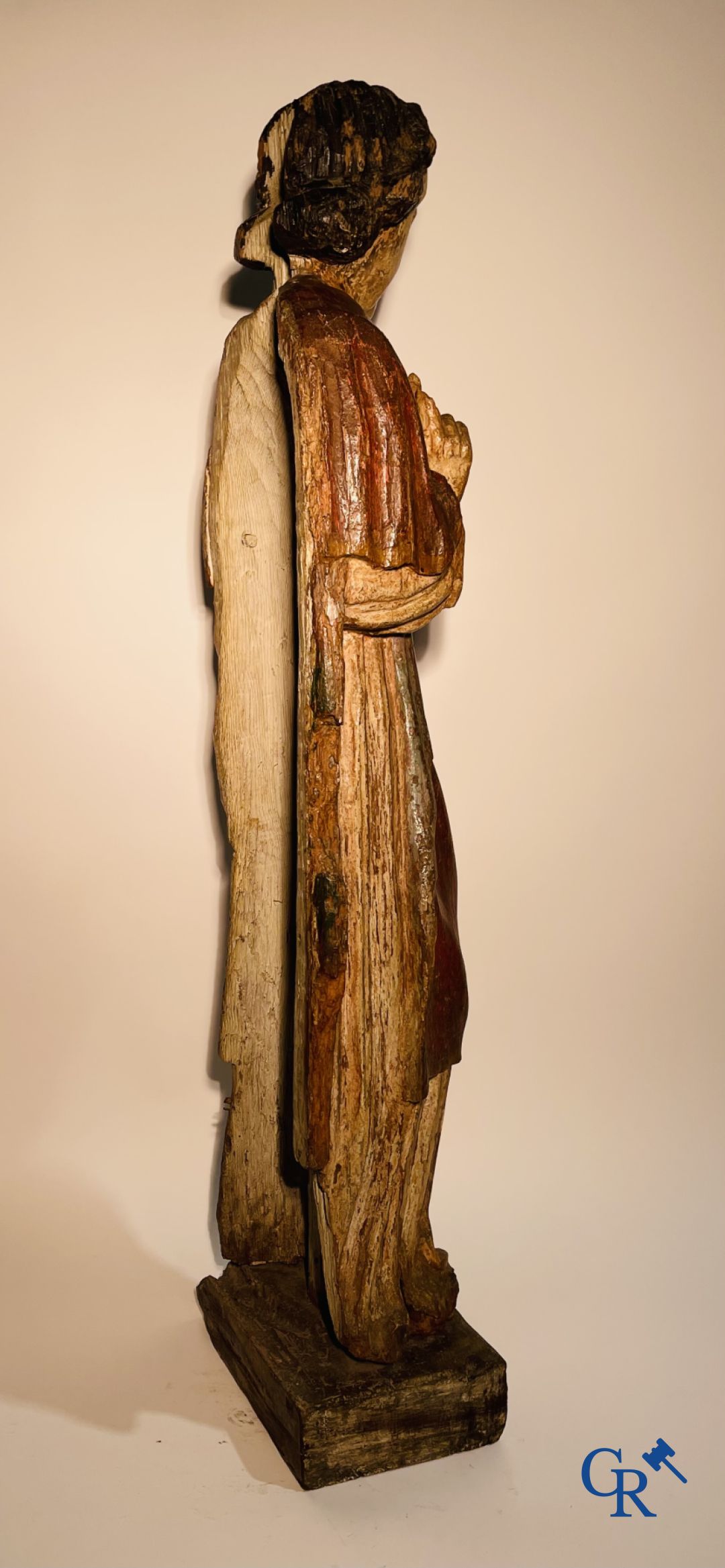 Wooden sculpture: Polychrome wood sculpture of a saint. Saint Stephen. Probably 17th century. - Image 22 of 26