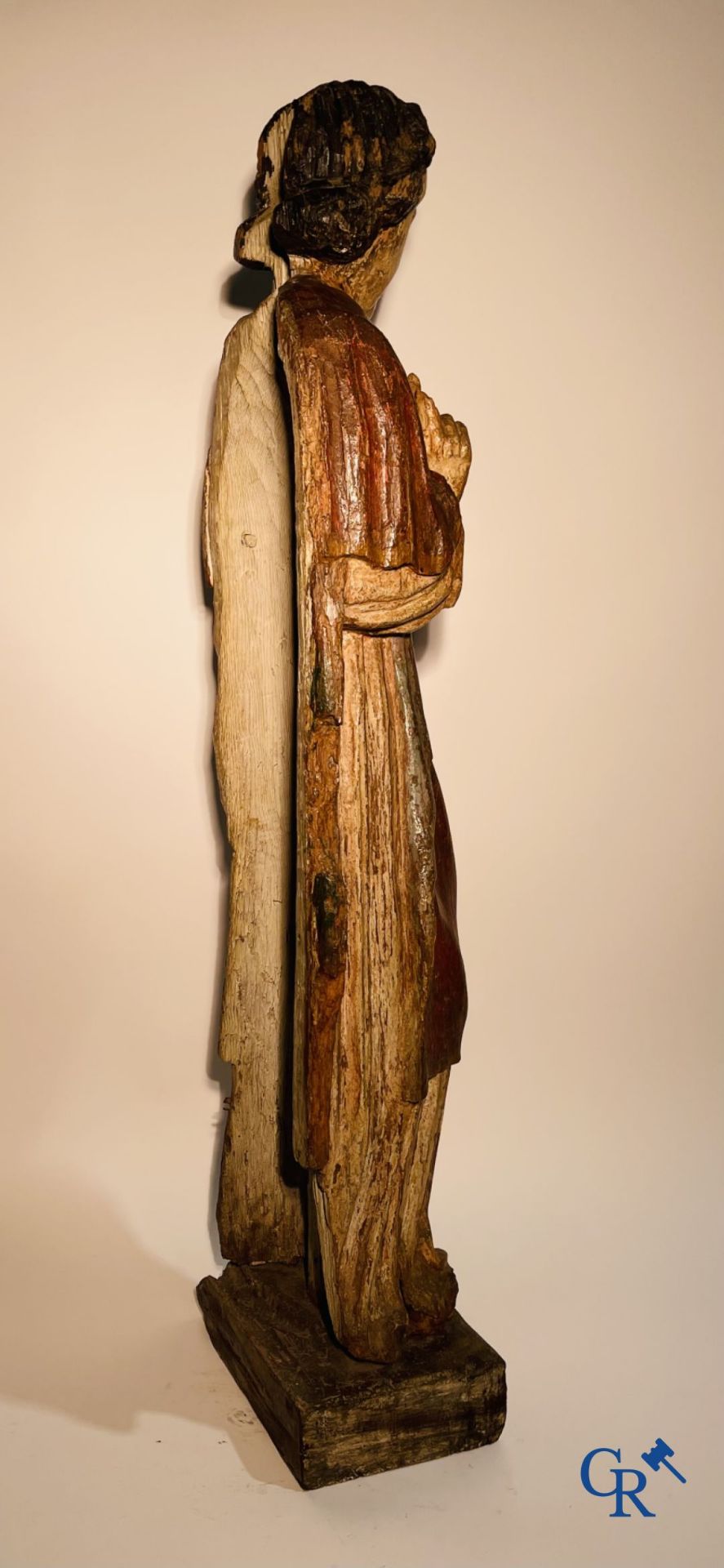 Wooden sculpture: Polychrome wood sculpture of a saint. Saint Stephen. Probably 17th century. - Bild 22 aus 26