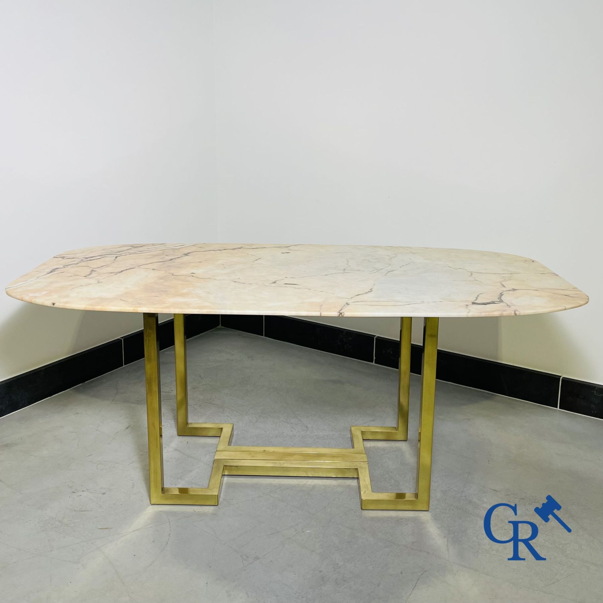 Belgo Chrome: Beautiful large dining table with marble top. Period 1980. - Image 2 of 9