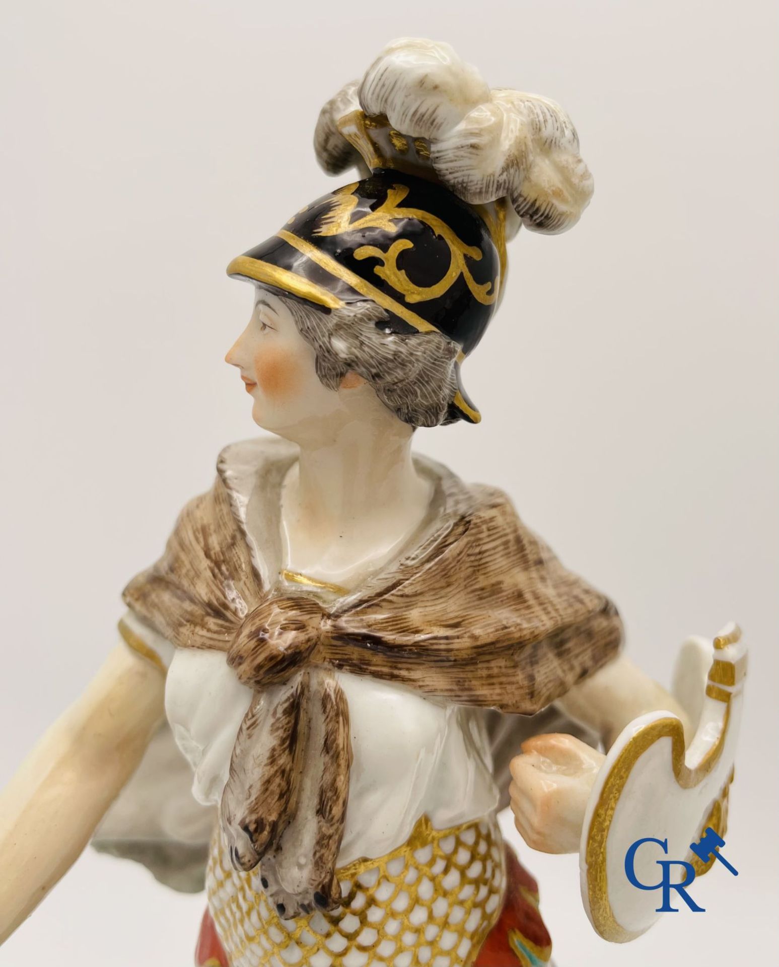 A pair of polychrome porcelain figures in the manner of Meissen. - Image 5 of 9