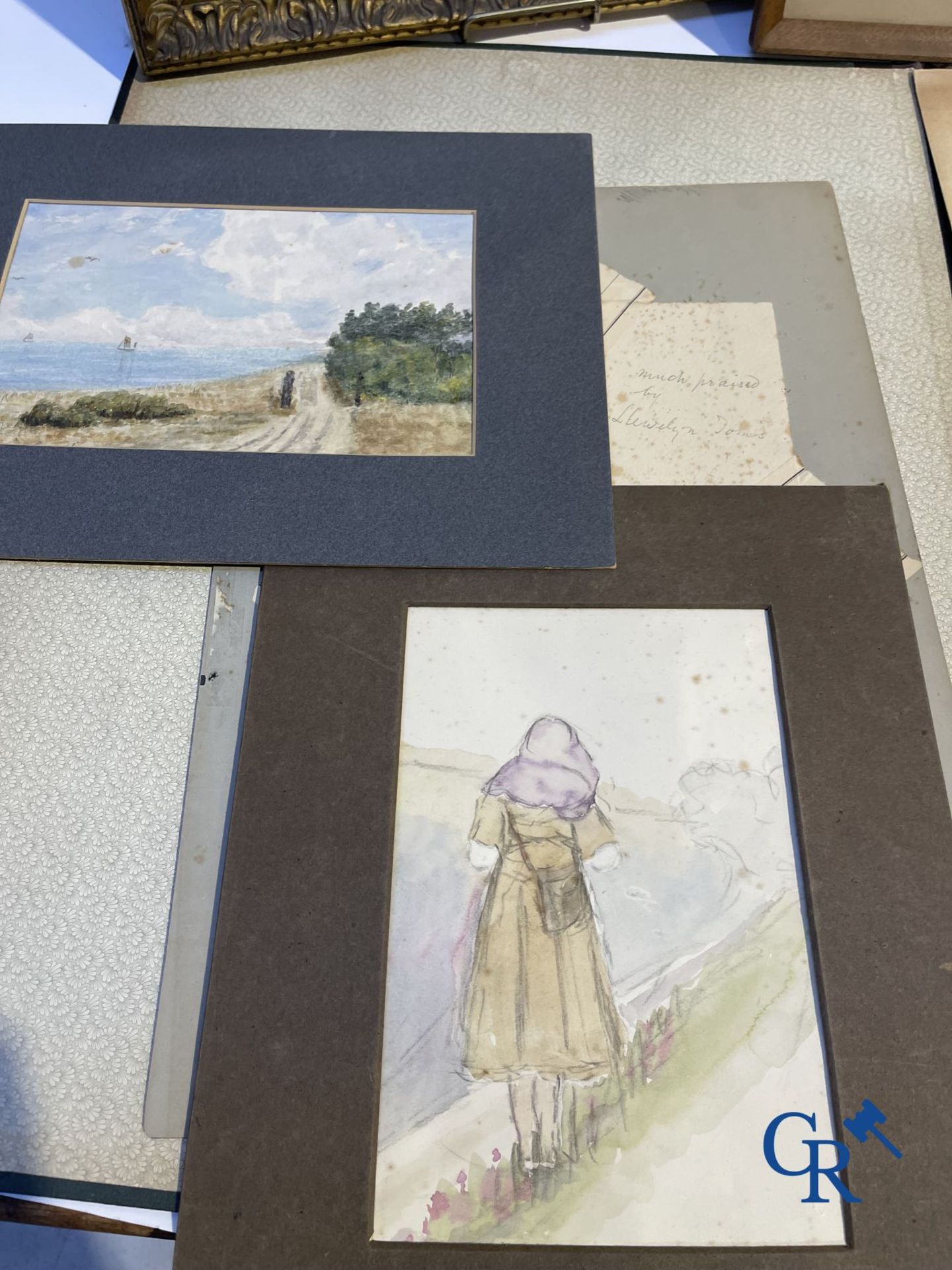 Interesting lot with gouaches and pastel drawings. Period 1880-1920. - Image 11 of 20