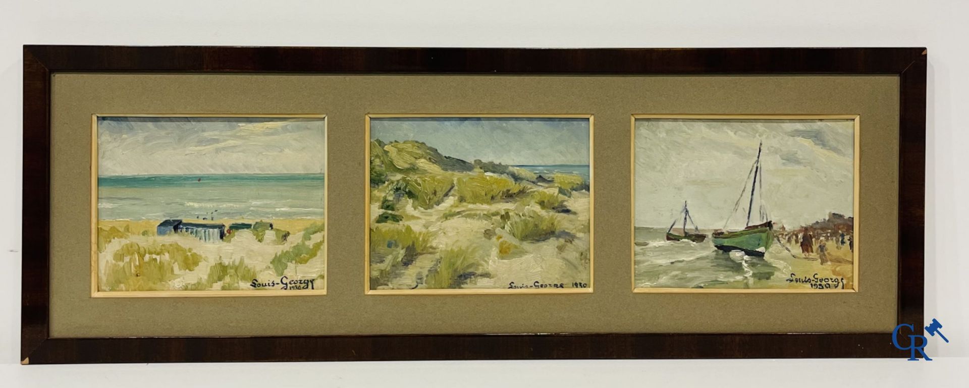 Louis-George. 3 beach views, oil on panel. Dated 1930. - Image 4 of 4