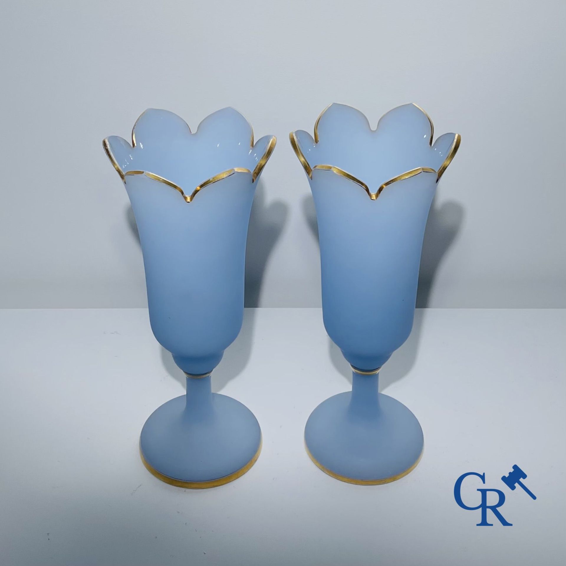 Baccarat: Pair of vases in opaline with gilding. - Image 2 of 4