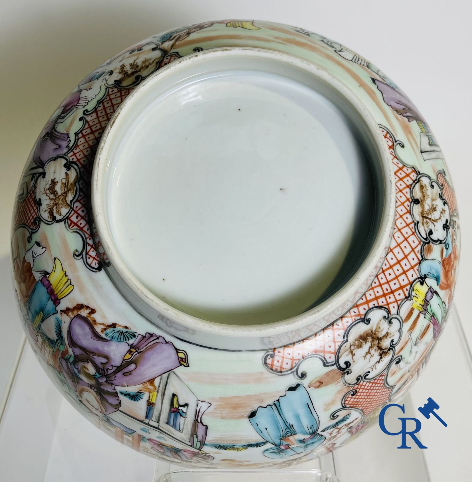 A large Chinese famille rose mandarin bowl, a famille rose cup and saucer and a figurine in blanc de - Image 18 of 25