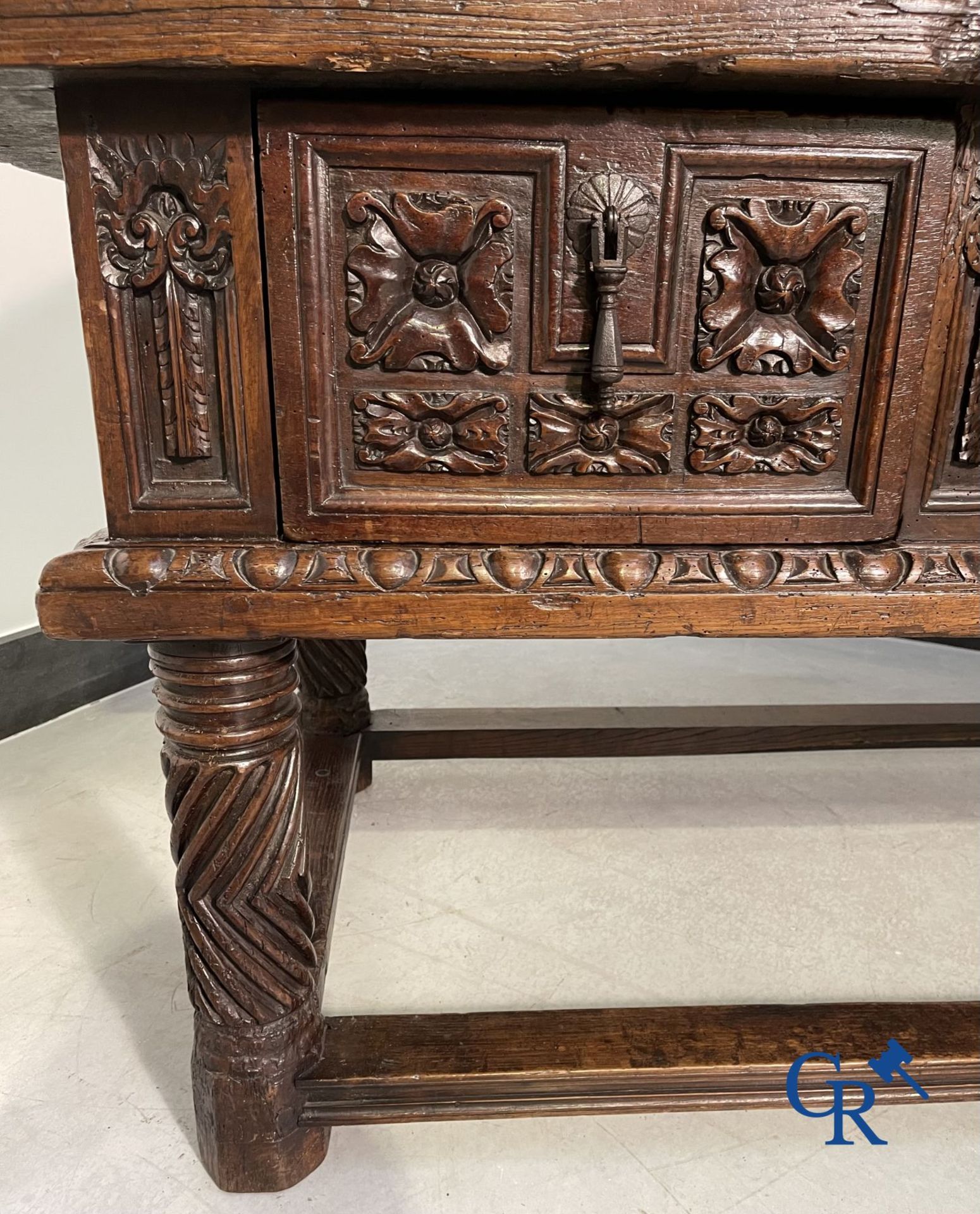 Furniture: 17th century carved walnut table with 3 drawers. - Image 6 of 22