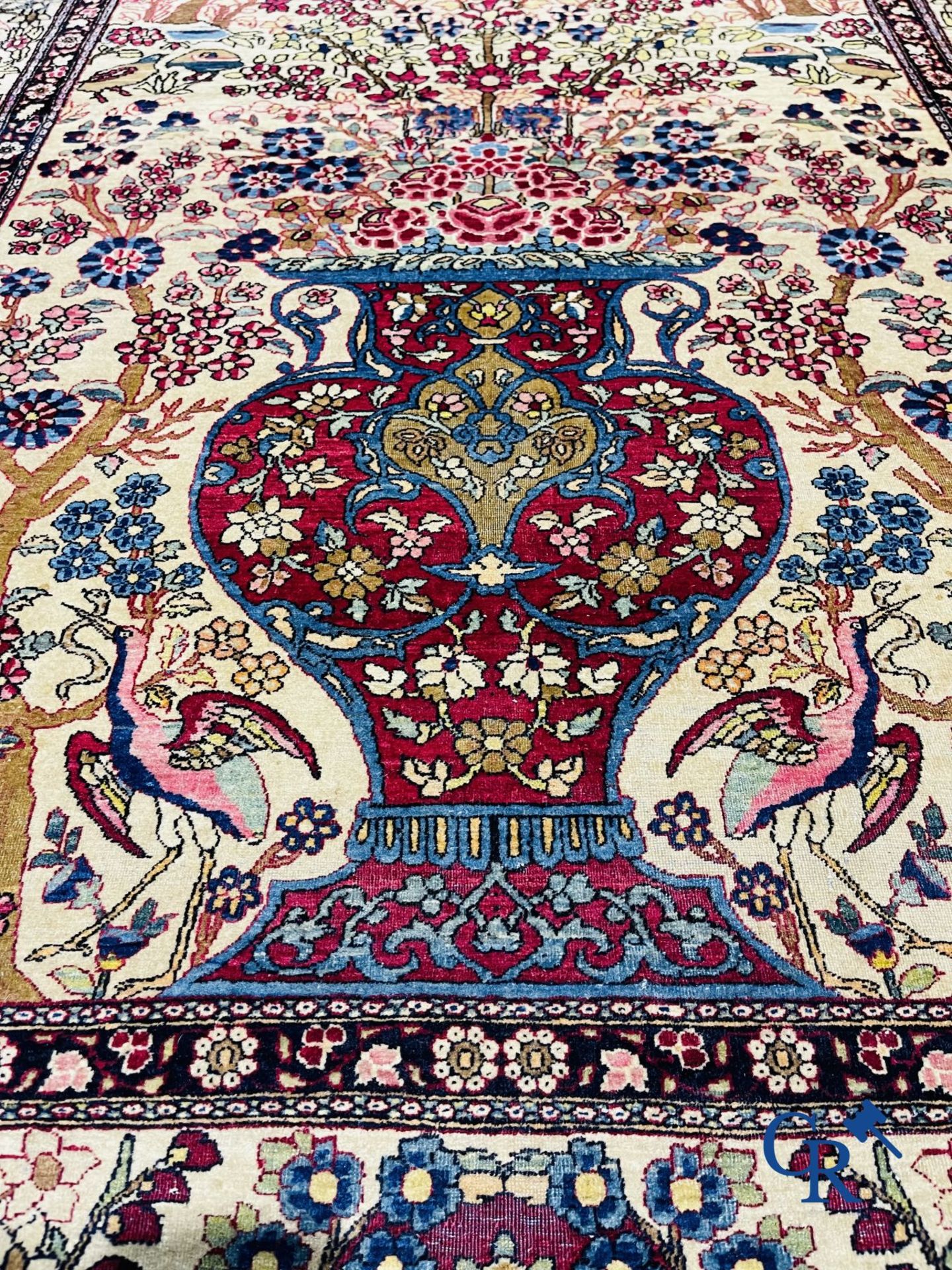 Oriental carpets. Iran. Persian carpet with a flower vase, birds and rabbits in a floral decor. - Image 6 of 10