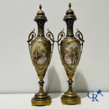 Sèvres: Poitevin. Pair of large vases in faience and bronze frames with romantic scenes. LXVI style.