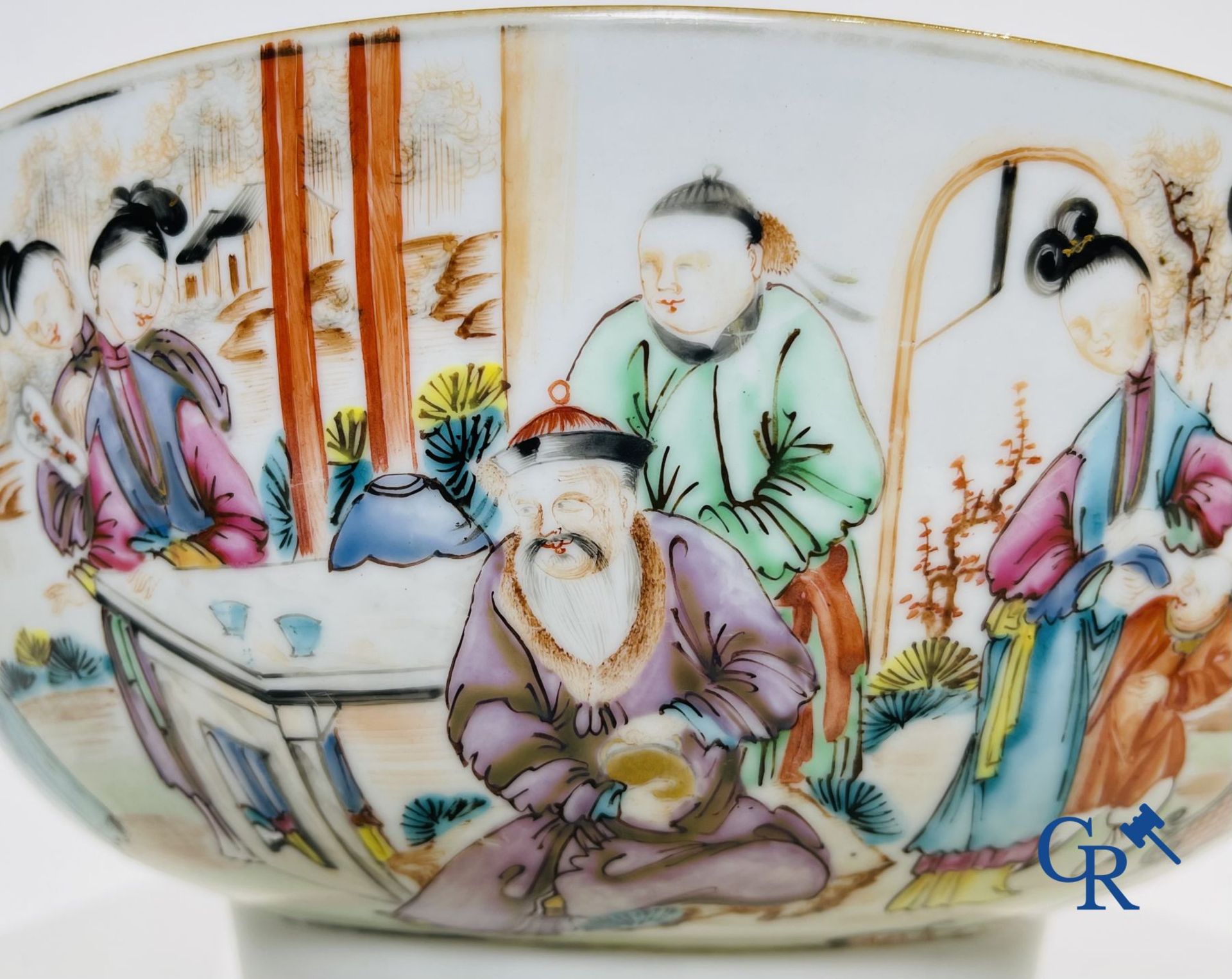 A large Chinese famille rose mandarin bowl, a famille rose cup and saucer and a figurine in blanc de - Image 13 of 25