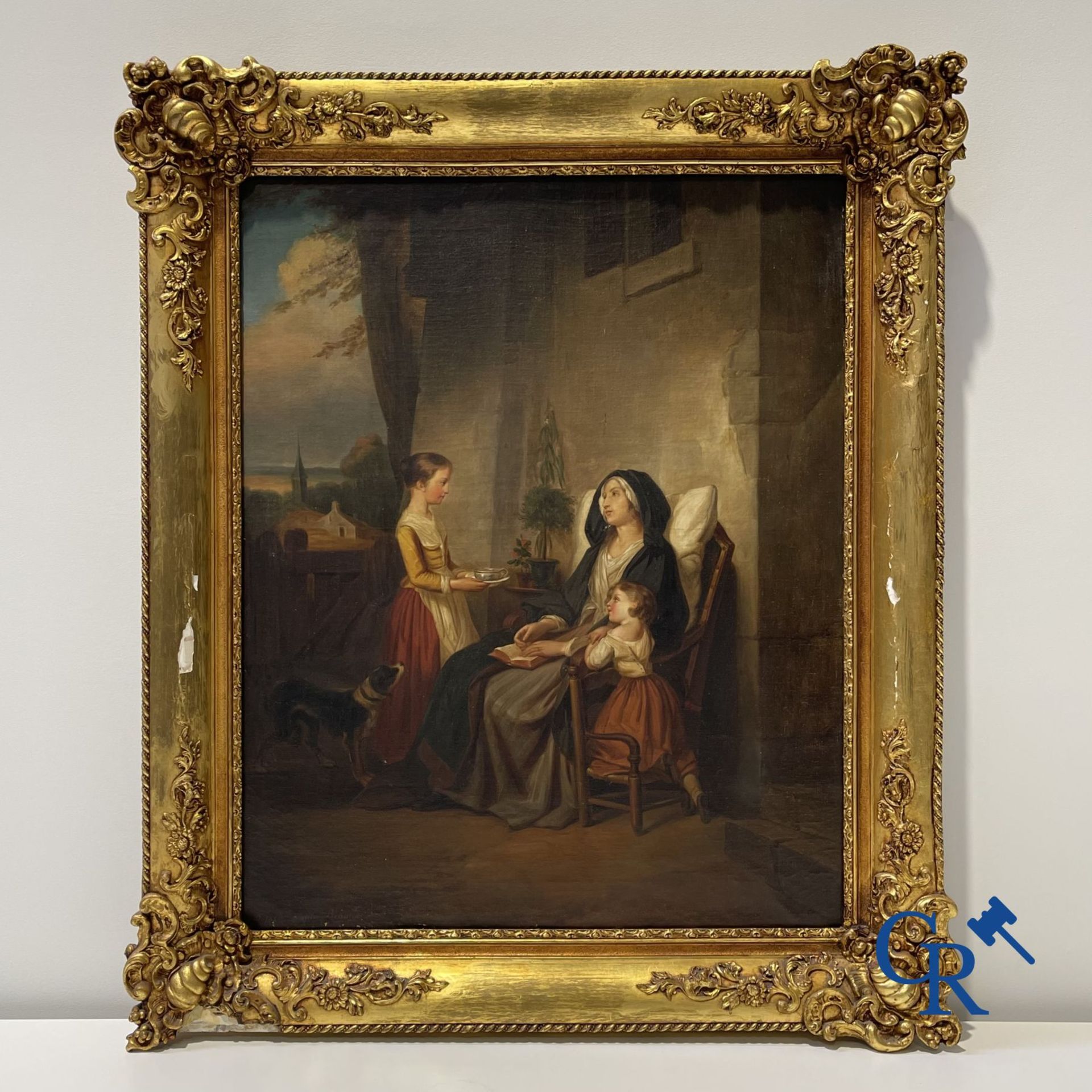 Dolard: Painting, oil on canvas. Family scene. 19th century.