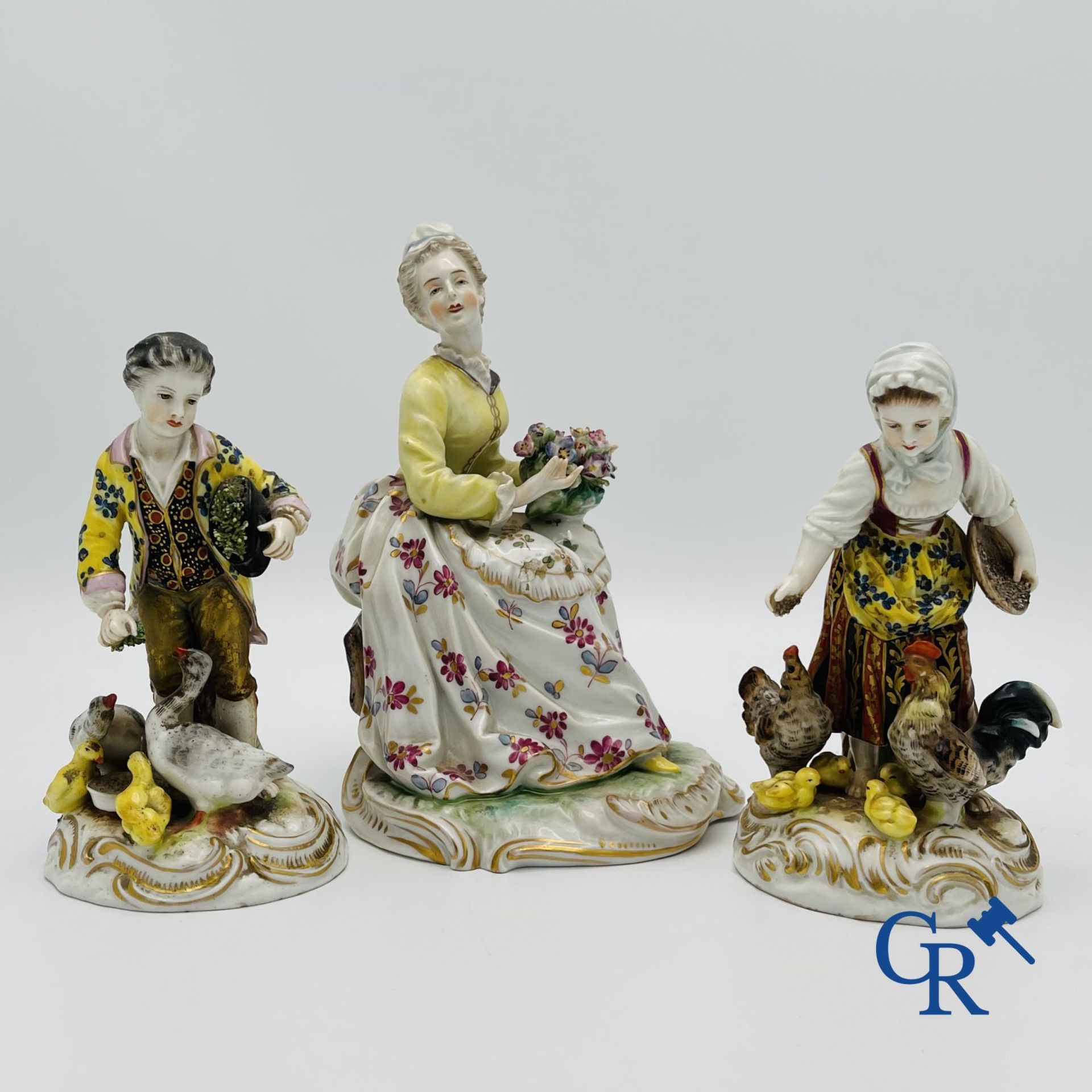 Volkstedt Rudolstadt: 3 groups in fine porcelain.