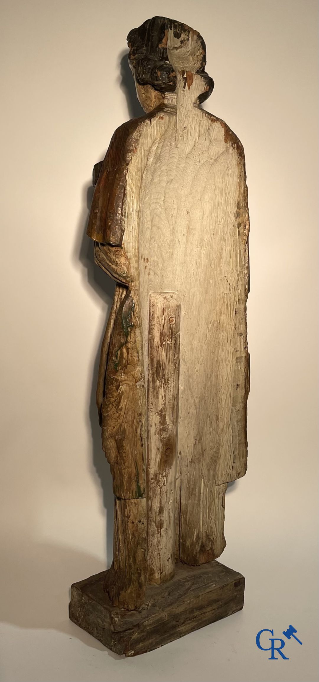 Wooden sculpture: Polychrome wood sculpture of a saint. Saint Stephen. Probably 17th century. - Image 16 of 26