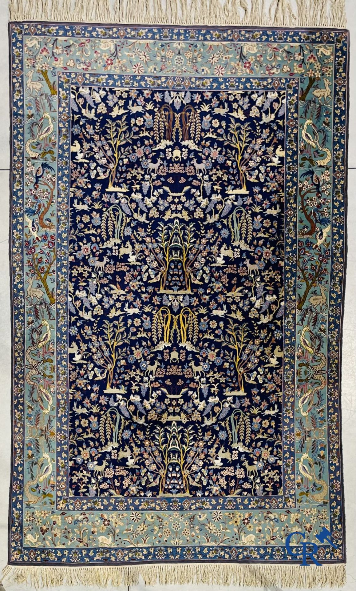 Oriental carpets: Iran. Isfahan, Persian hand-knotted carpet with a decor of animals, birds, plants  - Image 2 of 11