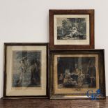 A lot of 3 framed engravings. 18th-19th century.