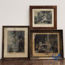 A lot of 3 framed engravings. 18th-19th century.