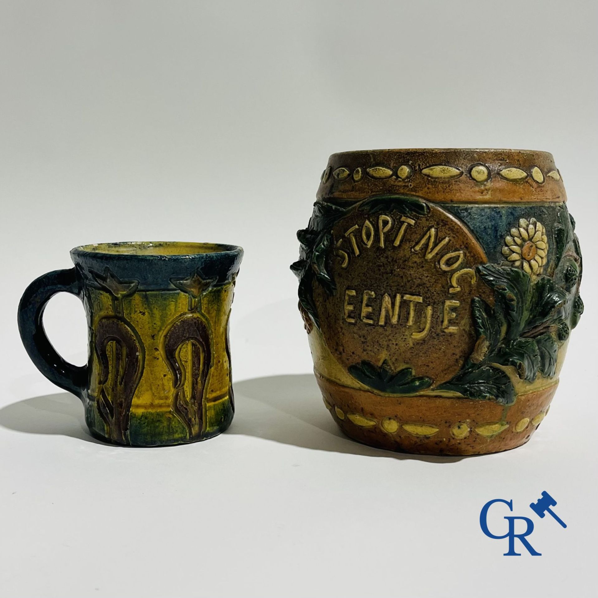 A Torhout tobacco pot Armand Maes-Platteau and a mug in Flemish pottery.