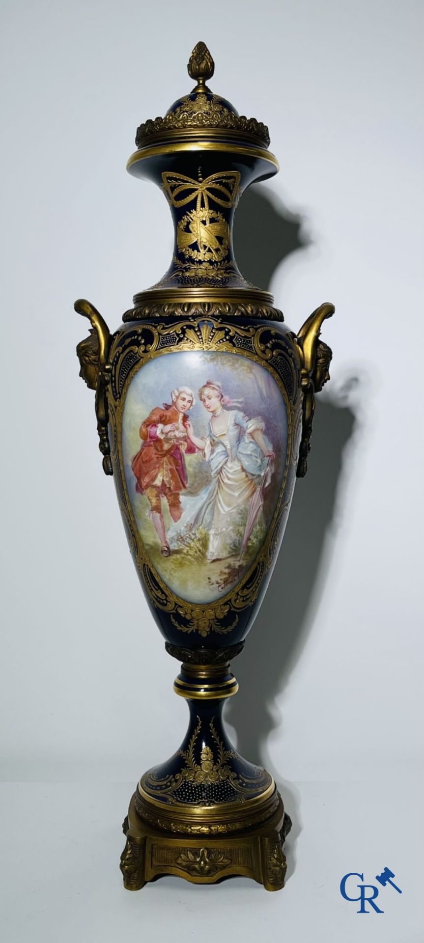 Porcelain: Sèvres: Pair of large bronze mounted vases in Sevres porcelain. - Image 5 of 7